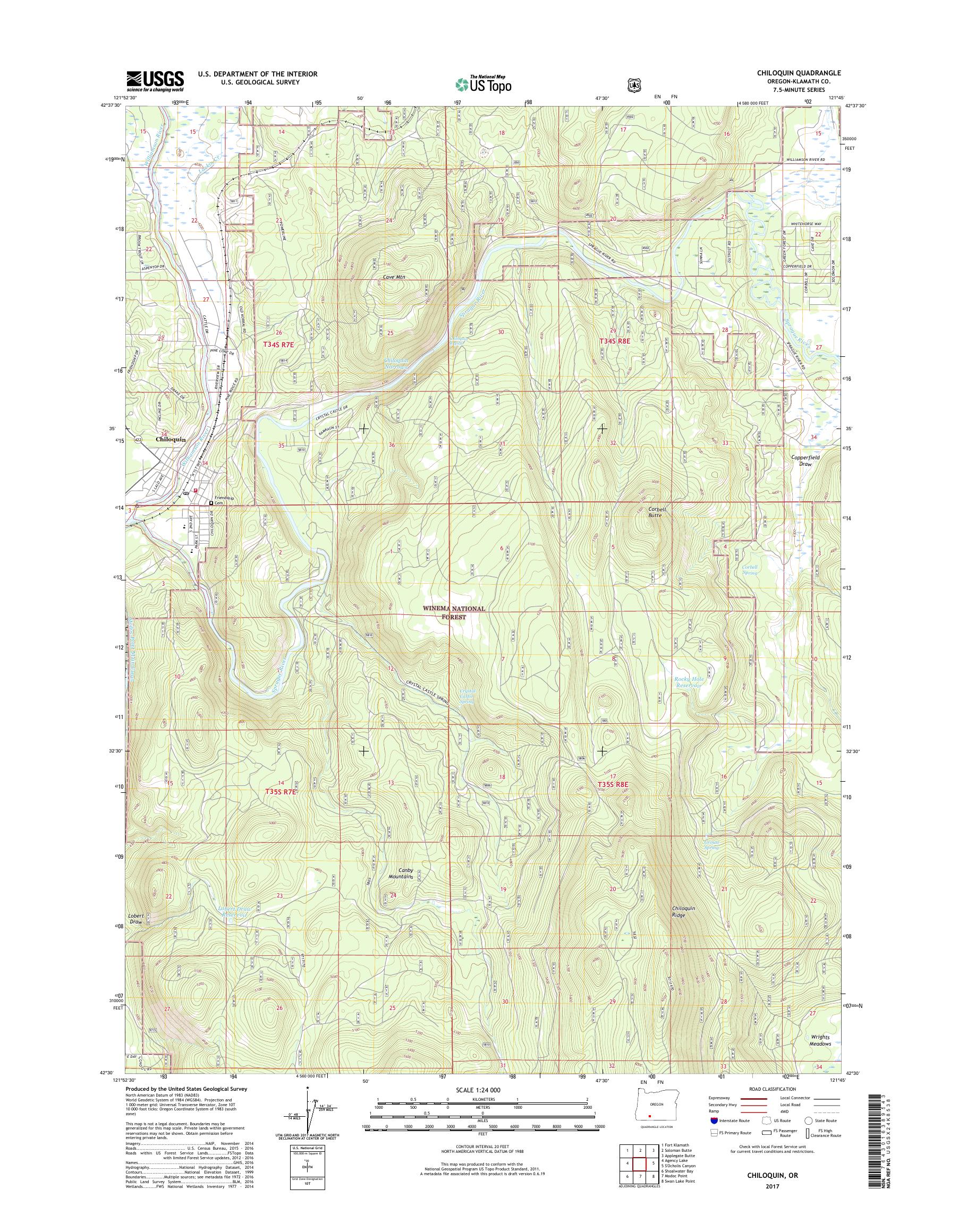 MyTopo Chiloquin, Oregon USGS Quad Topo Map