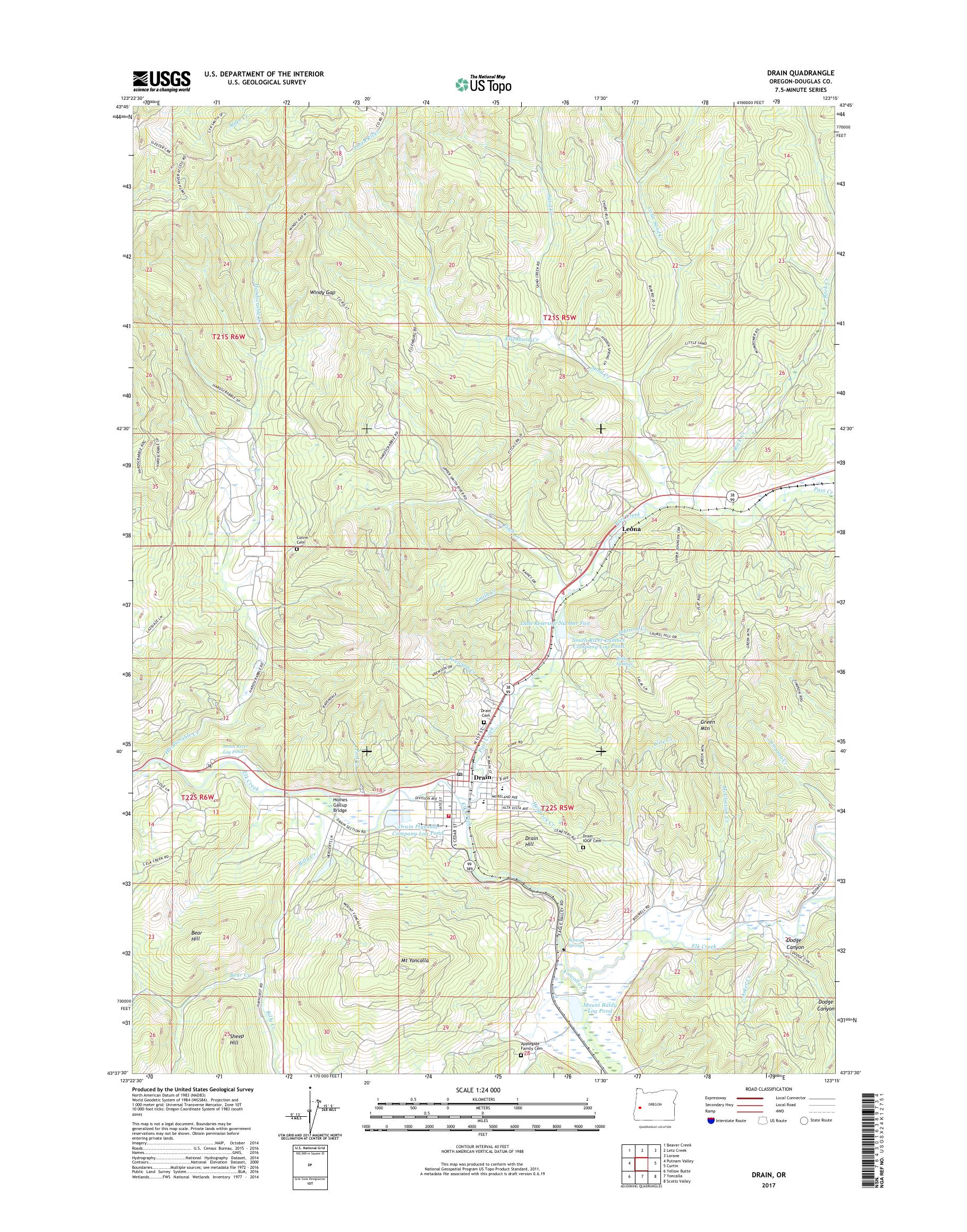 MyTopo Drain, Oregon USGS Quad Topo Map