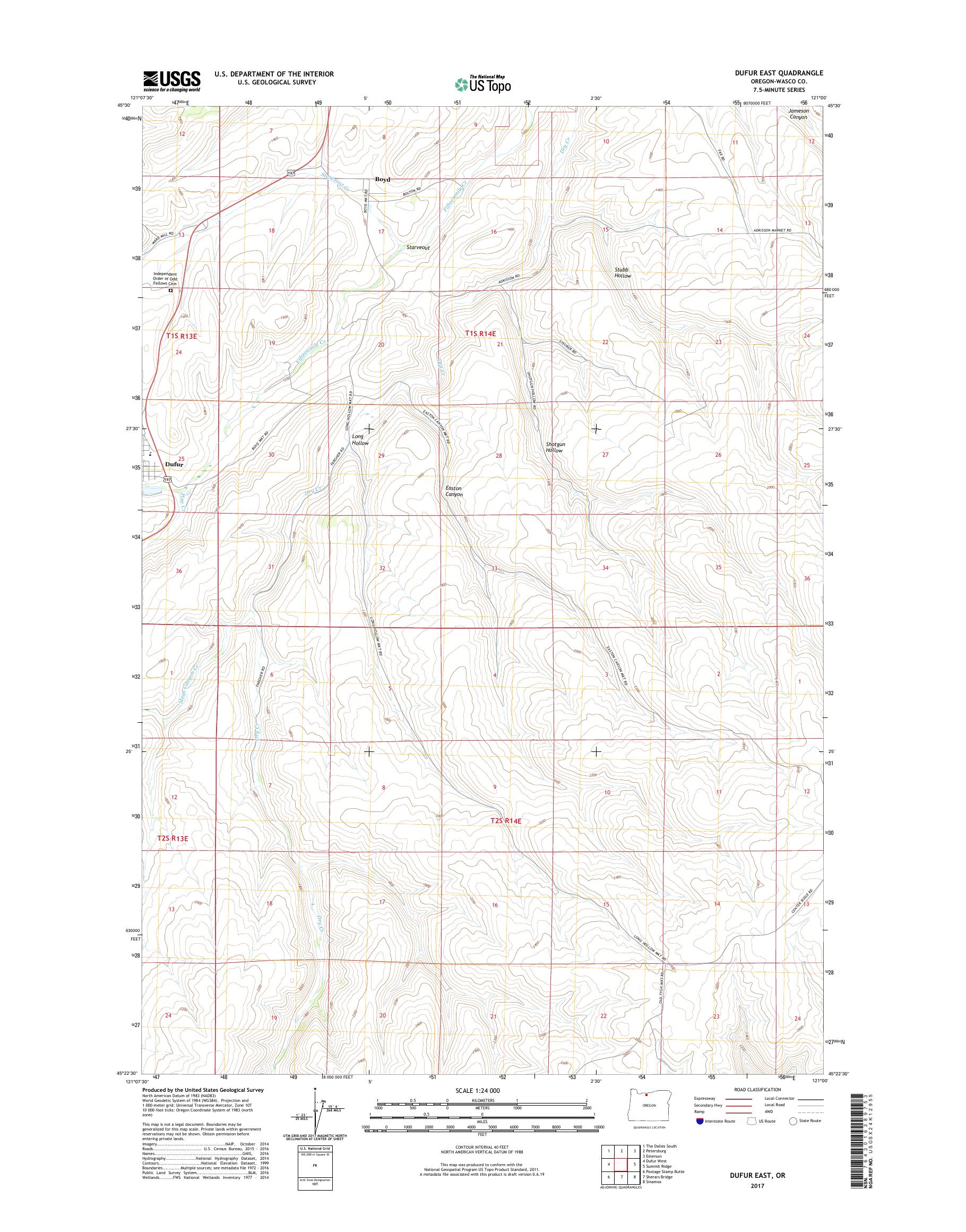 MyTopo Dufur East, Oregon USGS Quad Topo Map