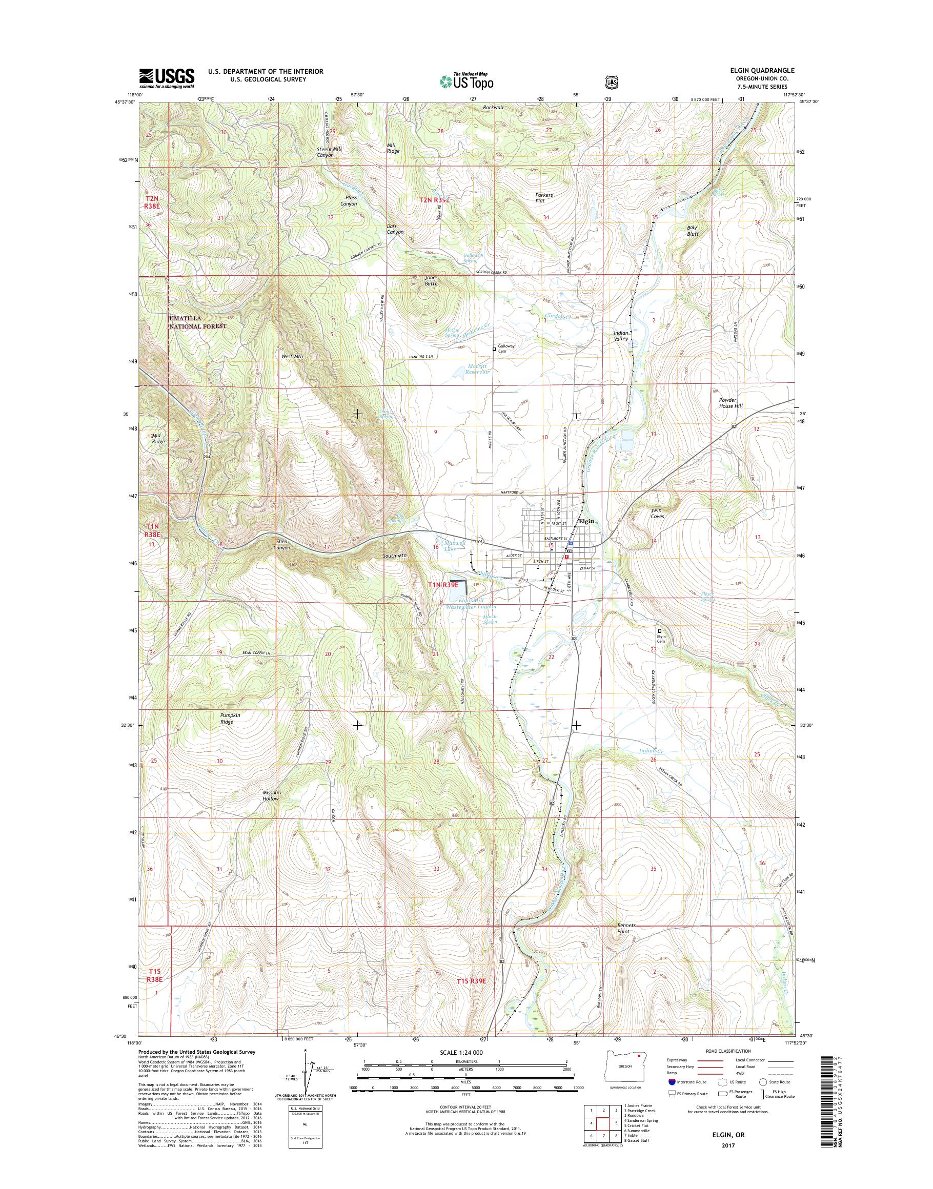MyTopo Elgin, Oregon USGS Quad Topo Map