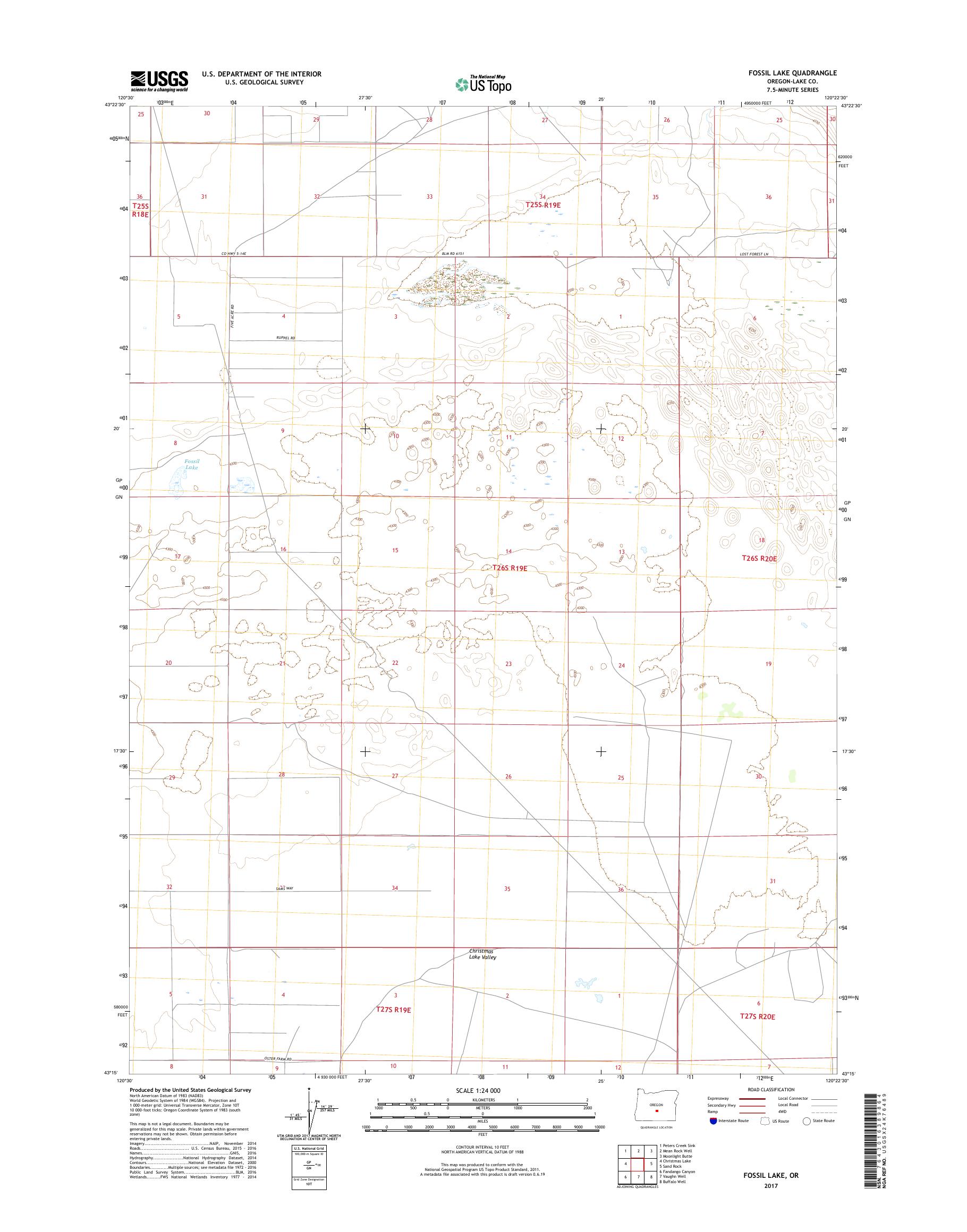MyTopo Fossil Lake, Oregon USGS Quad Topo Map