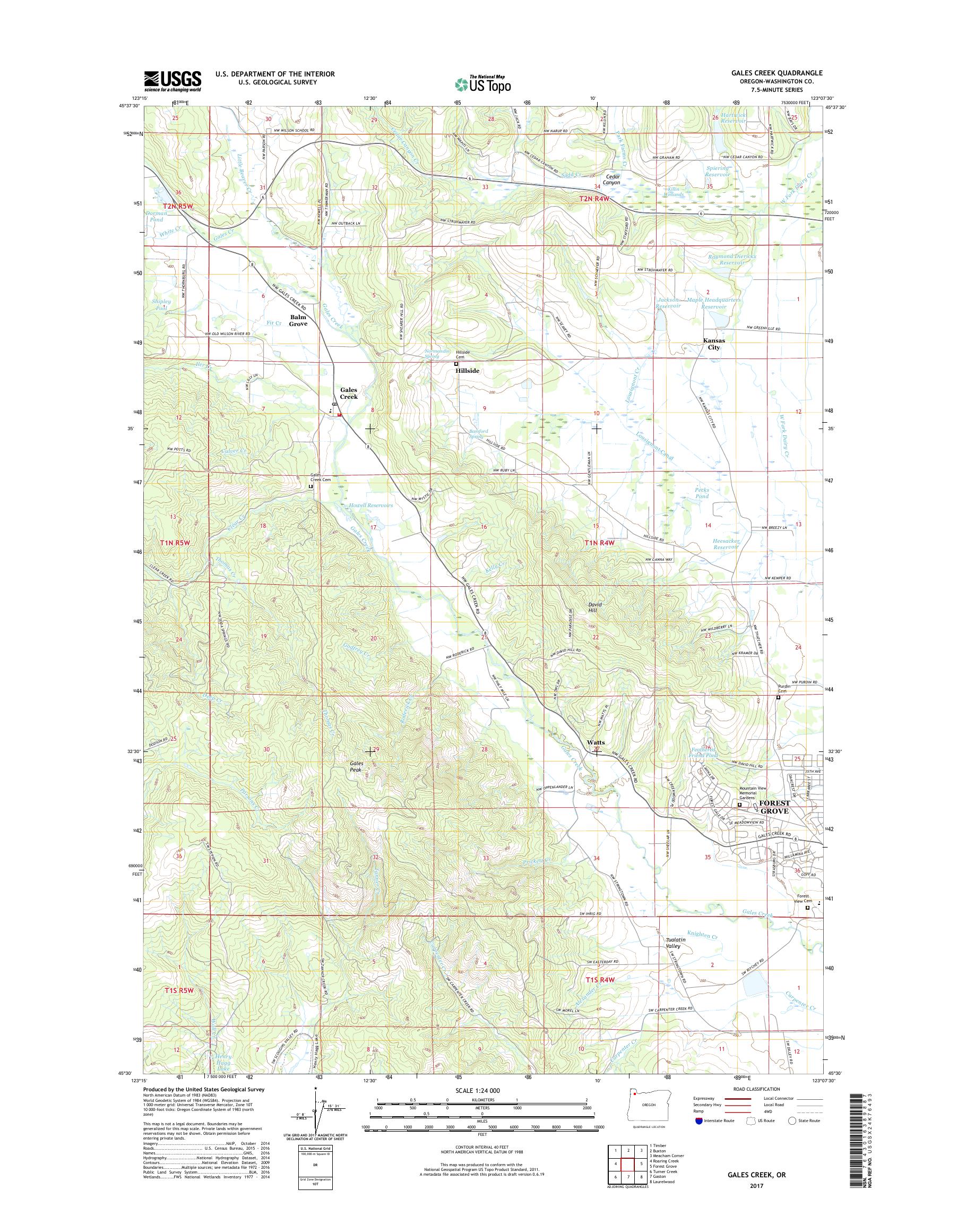 MyTopo Gales Creek, Oregon USGS Quad Topo Map