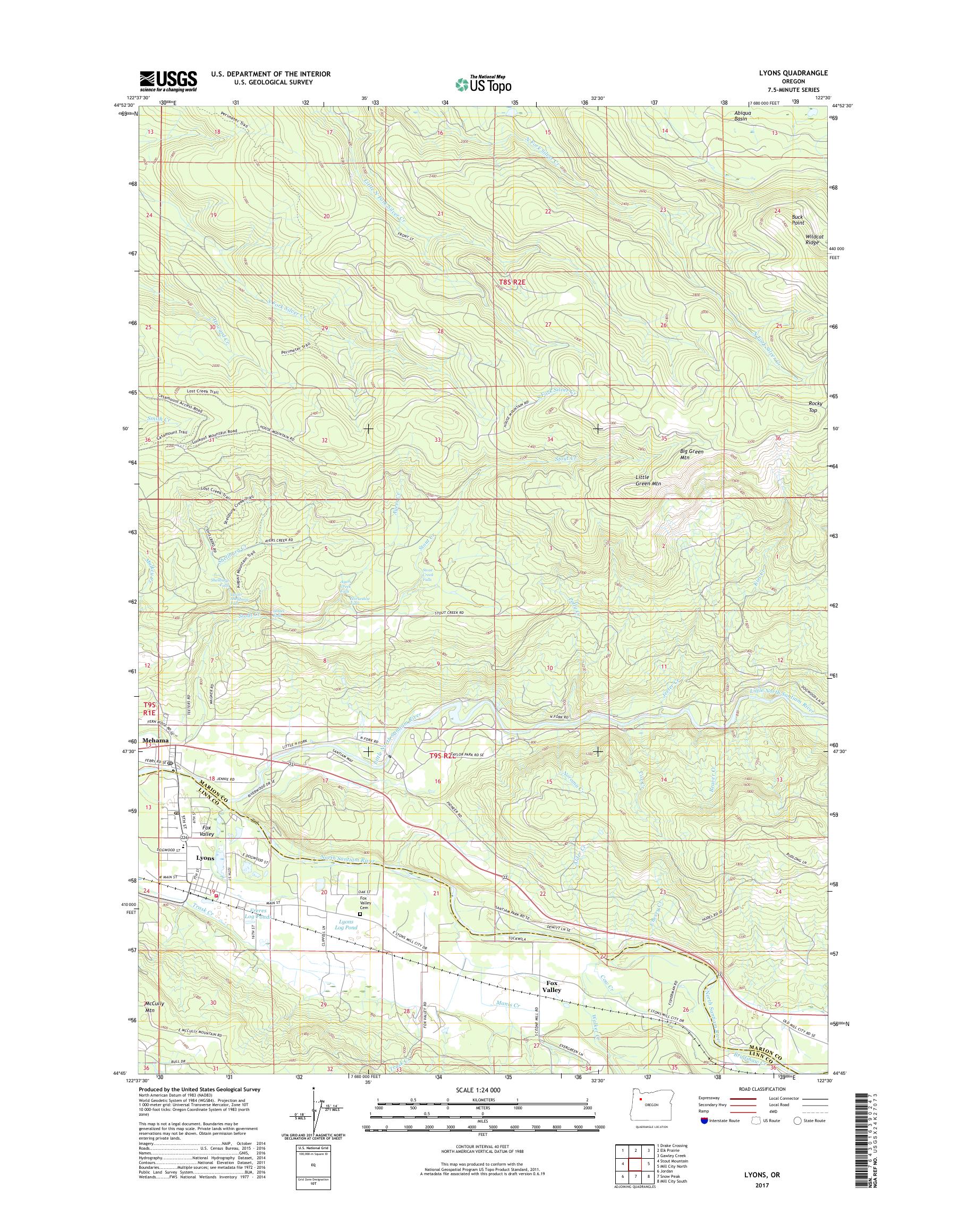 MyTopo Lyons, Oregon USGS Quad Topo Map