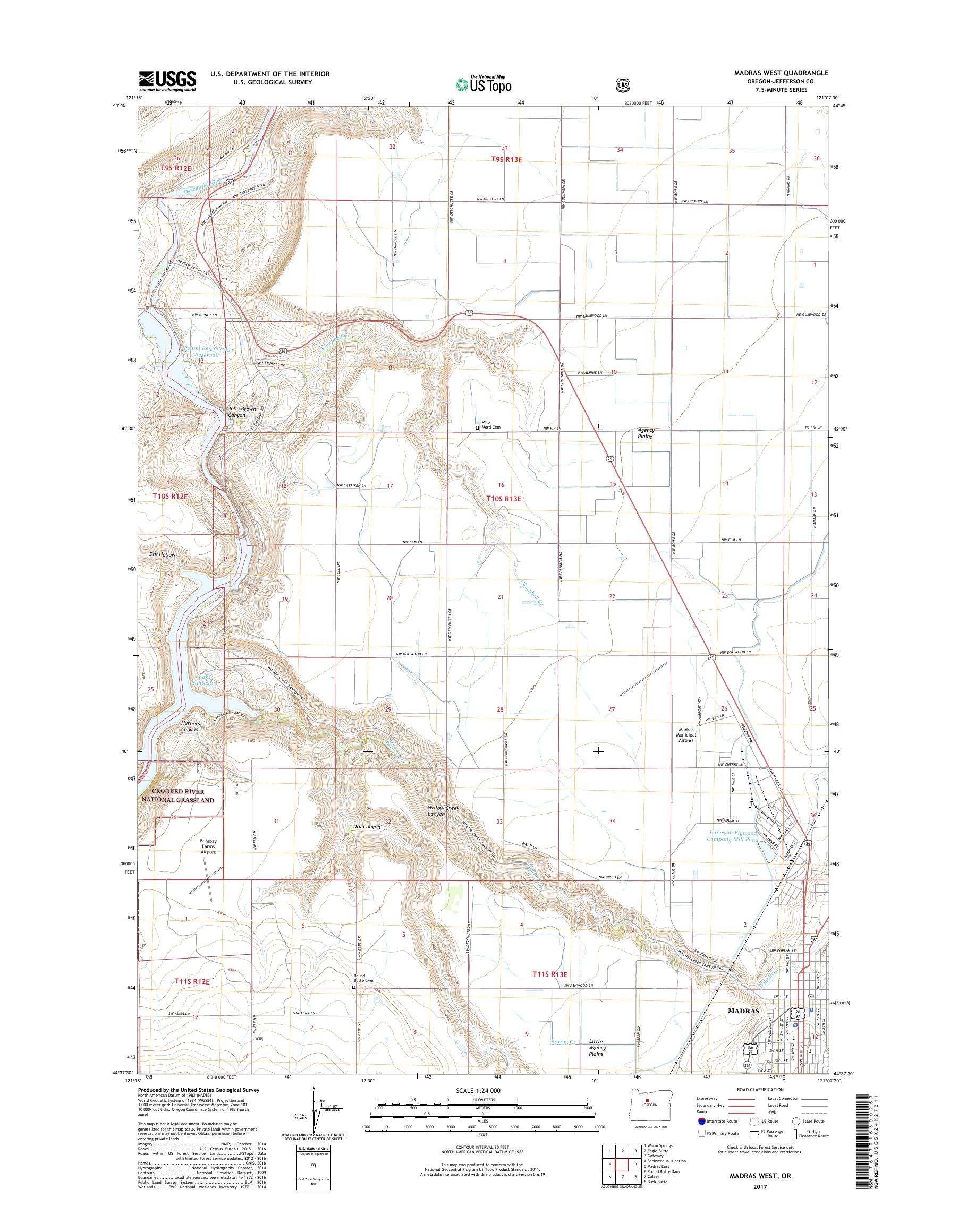 MyTopo Madras West, Oregon USGS Quad Topo Map