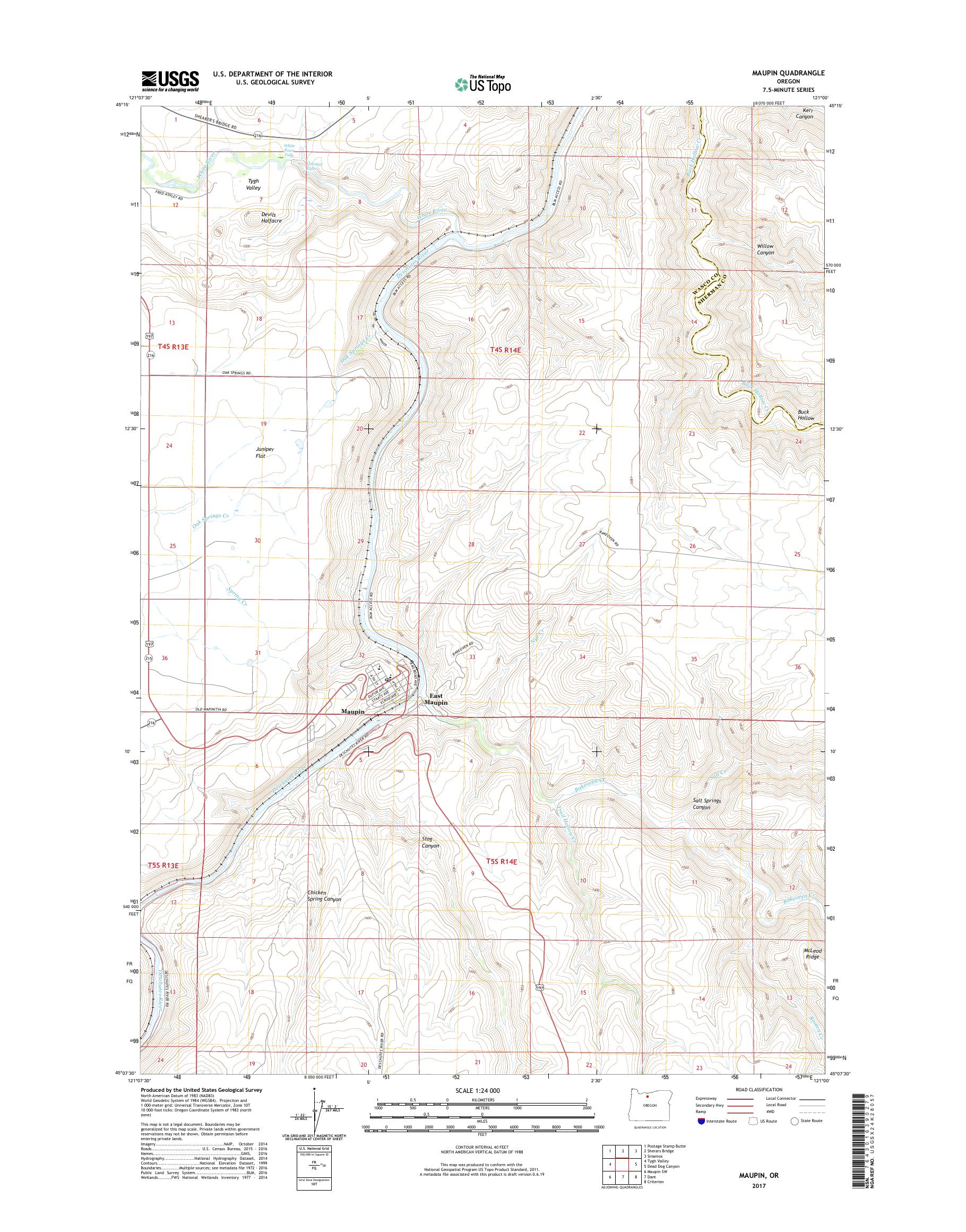 MyTopo Maupin, Oregon USGS Quad Topo Map