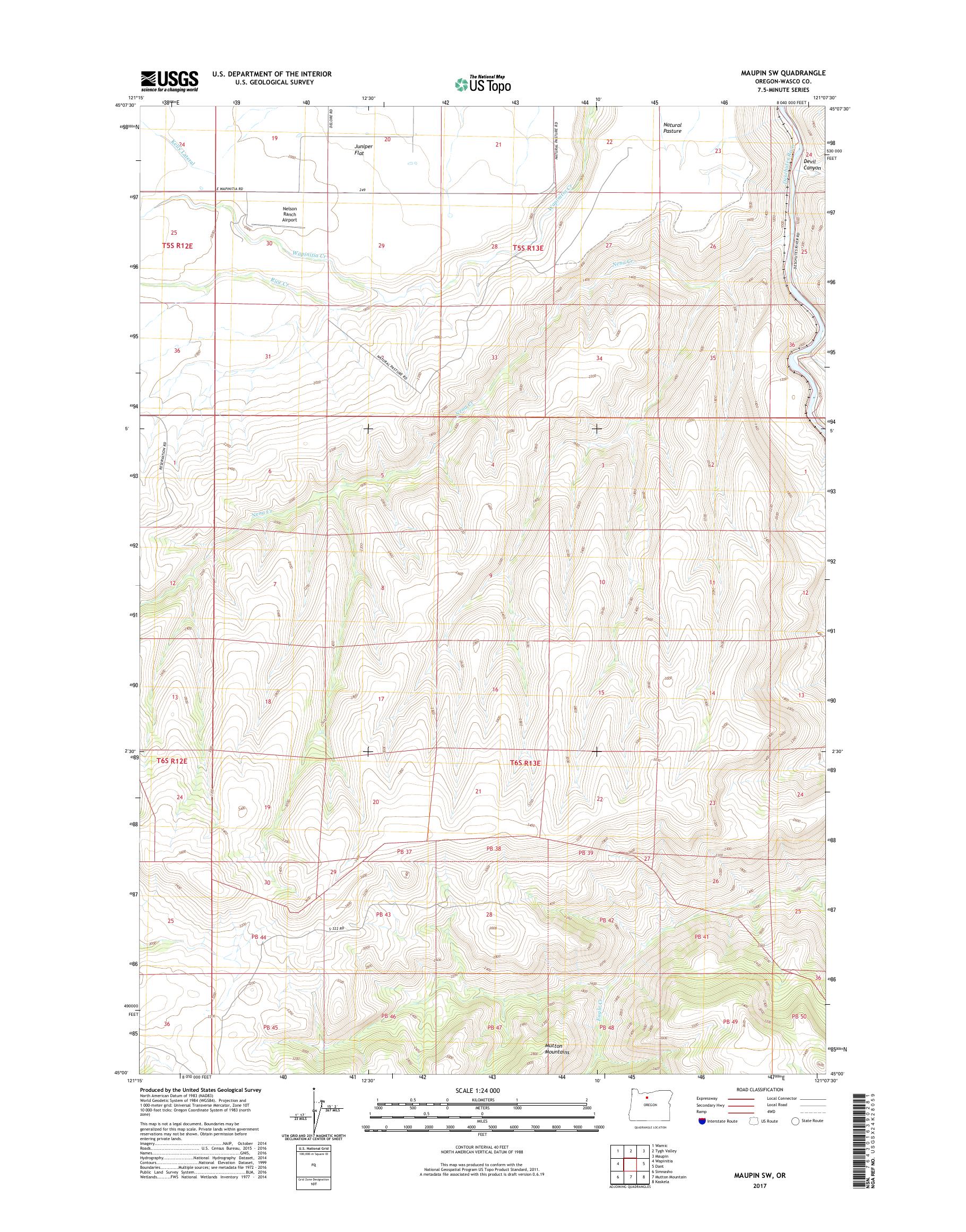 MyTopo Maupin SW, Oregon USGS Quad Topo Map