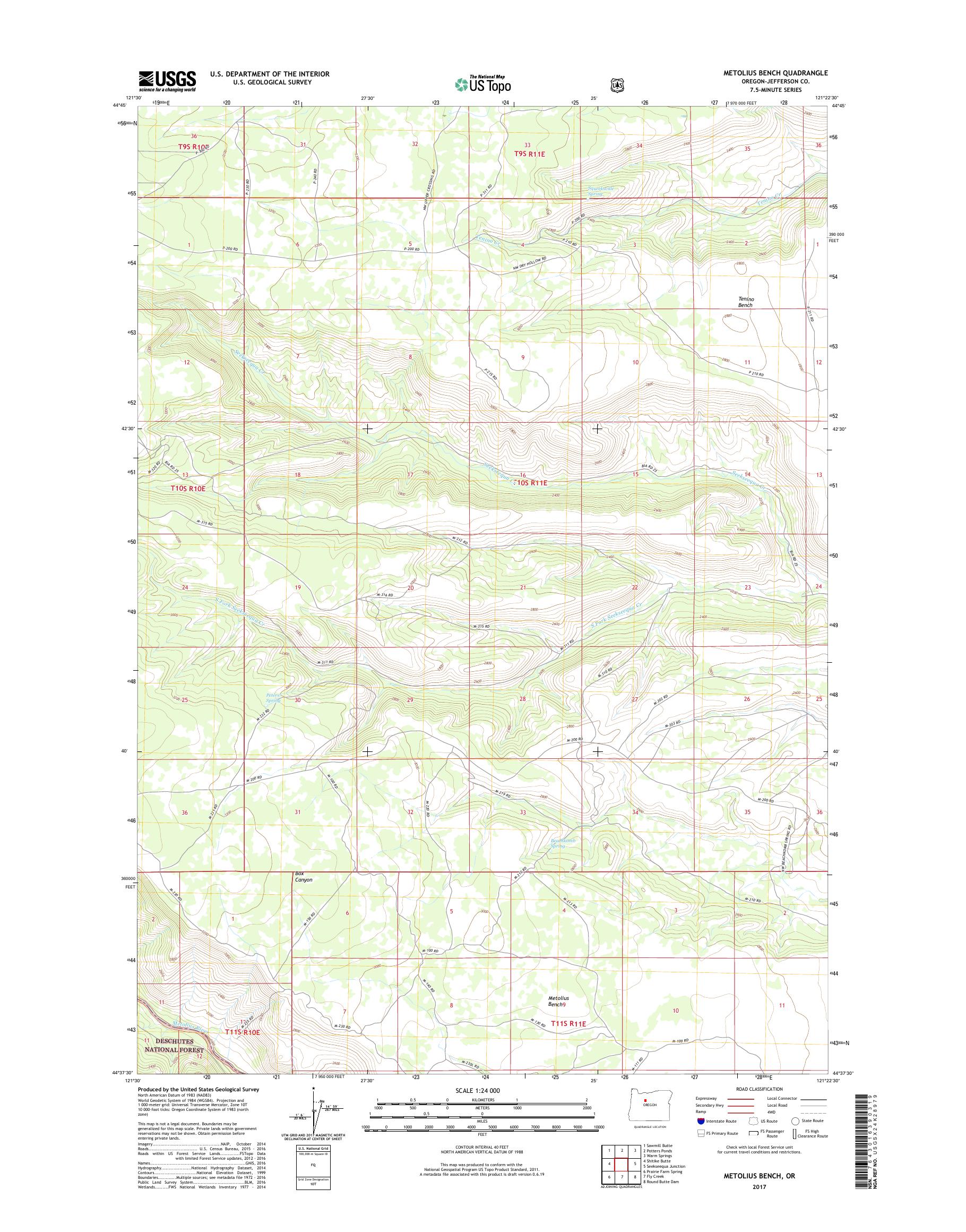 MyTopo Metolius Bench, Oregon USGS Quad Topo Map