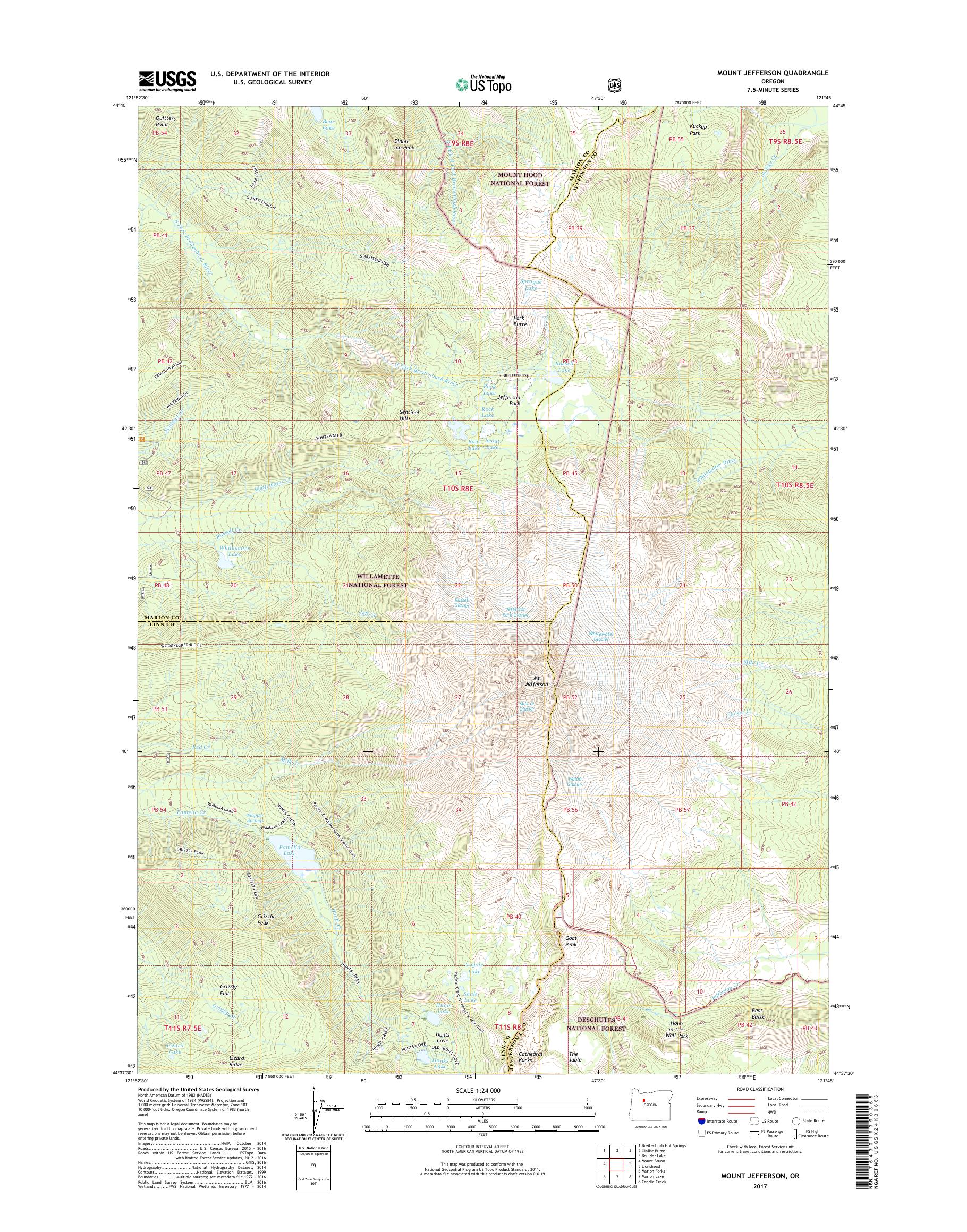 MyTopo Mount Jefferson, Oregon USGS Quad Topo Map