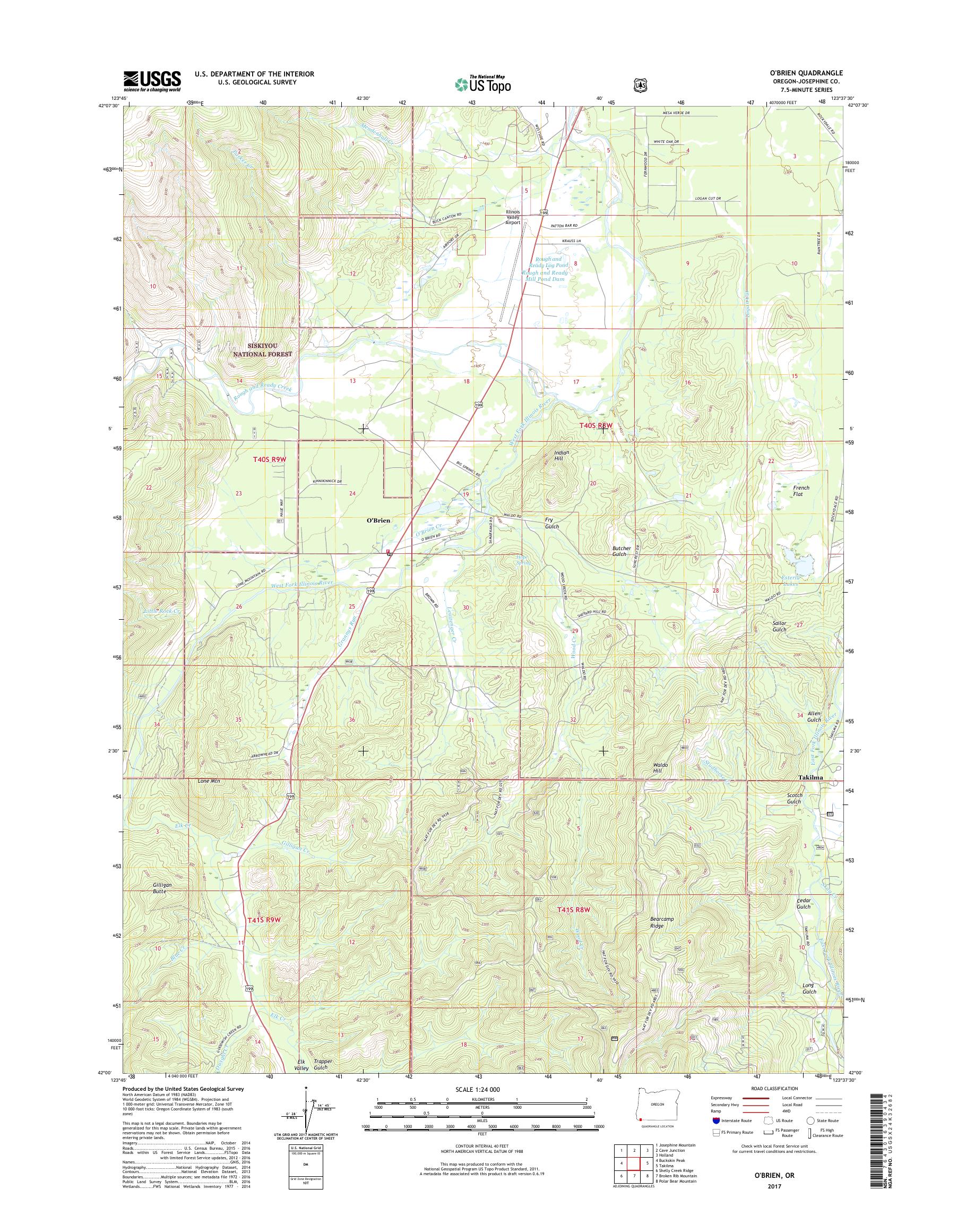 MyTopo O'Brien, Oregon USGS Quad Topo Map