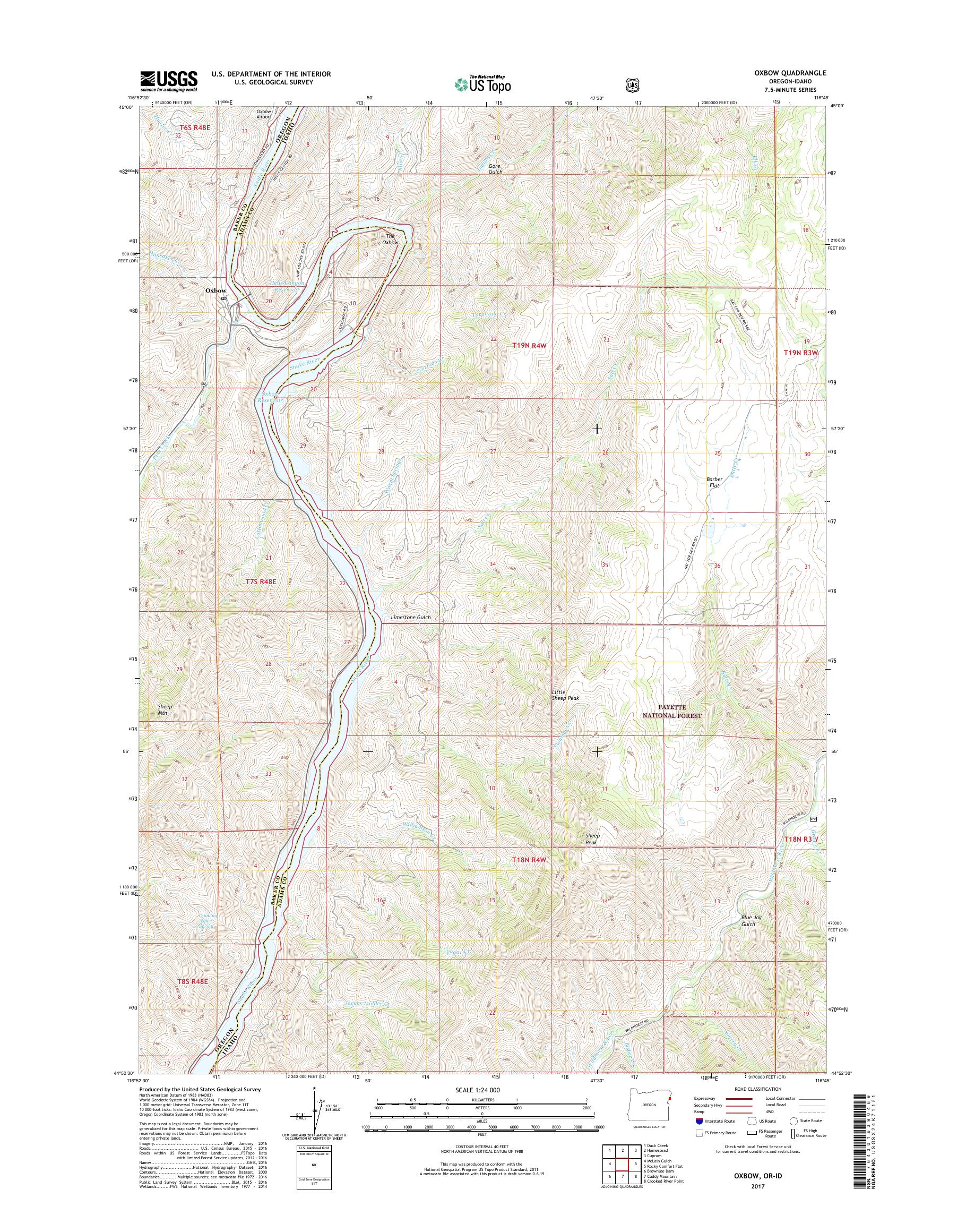 MyTopo Oxbow, Oregon USGS Quad Topo Map