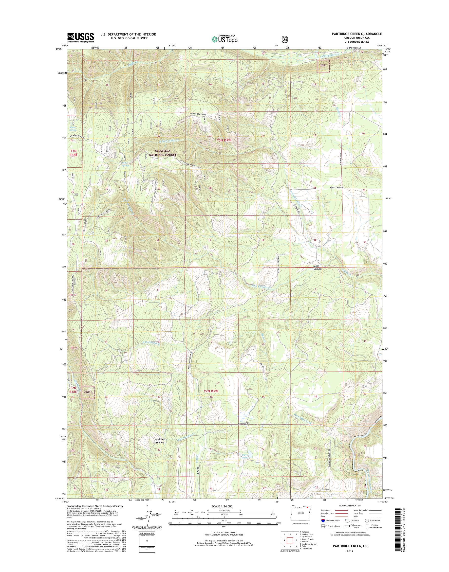 MyTopo Partridge Creek, Oregon USGS Quad Topo Map