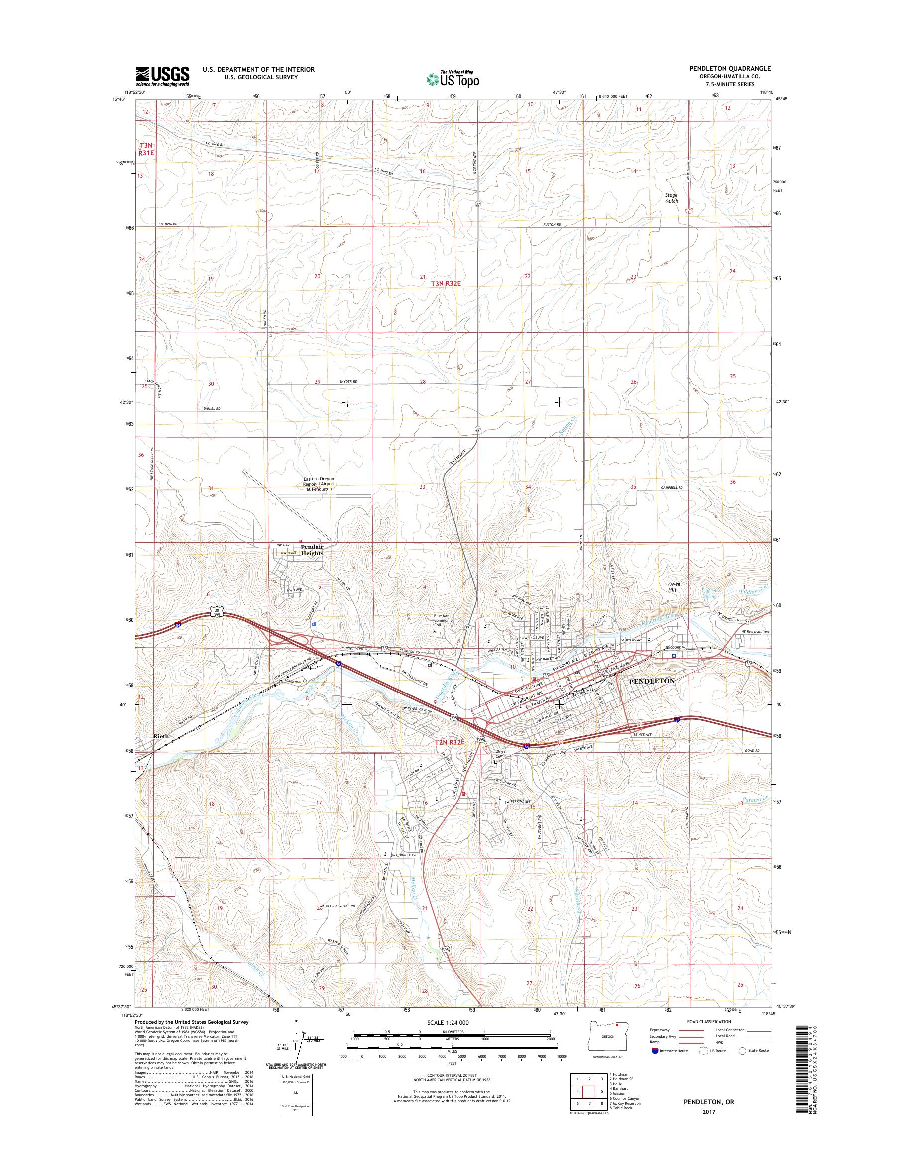 MyTopo Pendleton, Oregon USGS Quad Topo Map