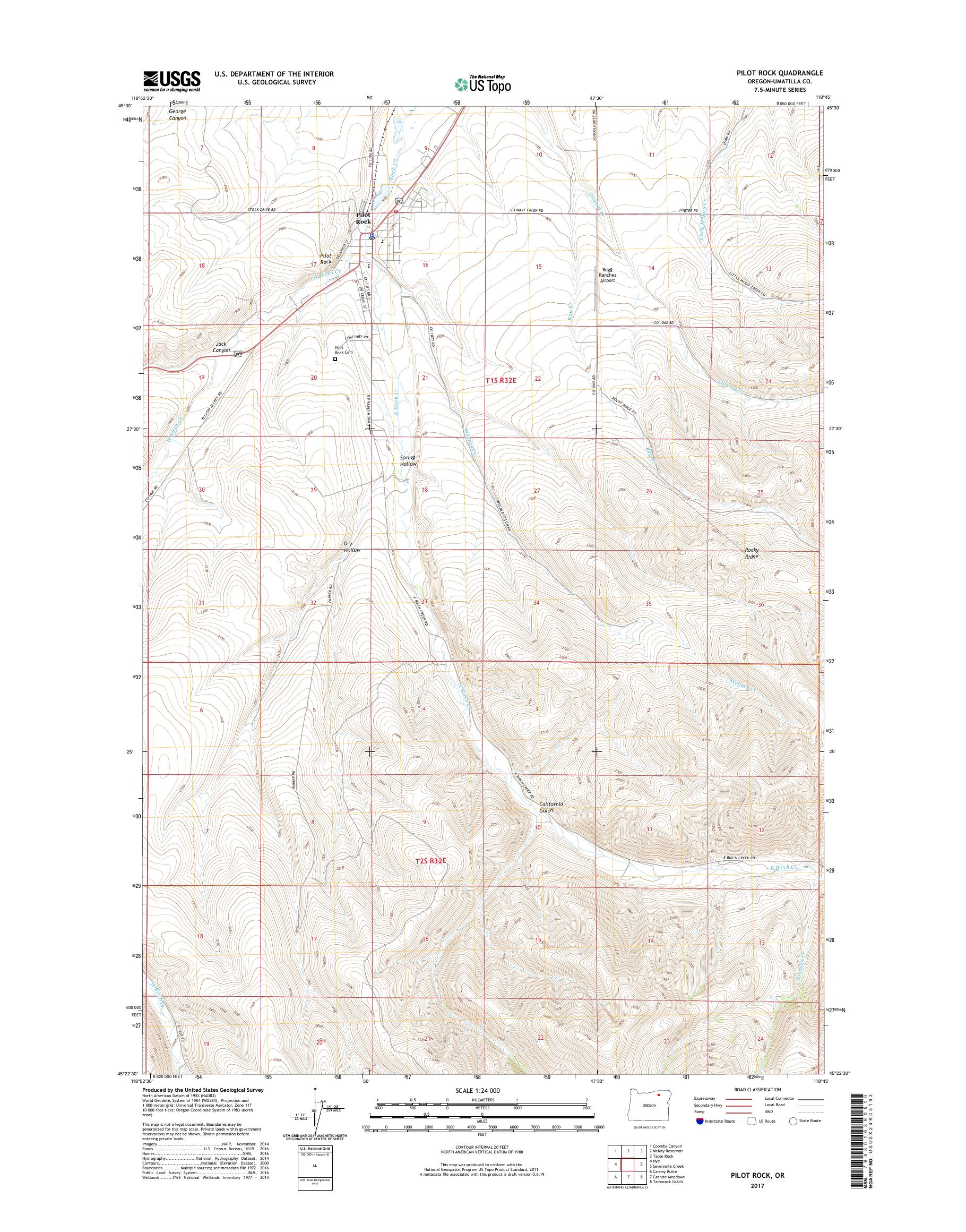 MyTopo Pilot Rock, Oregon USGS Quad Topo Map