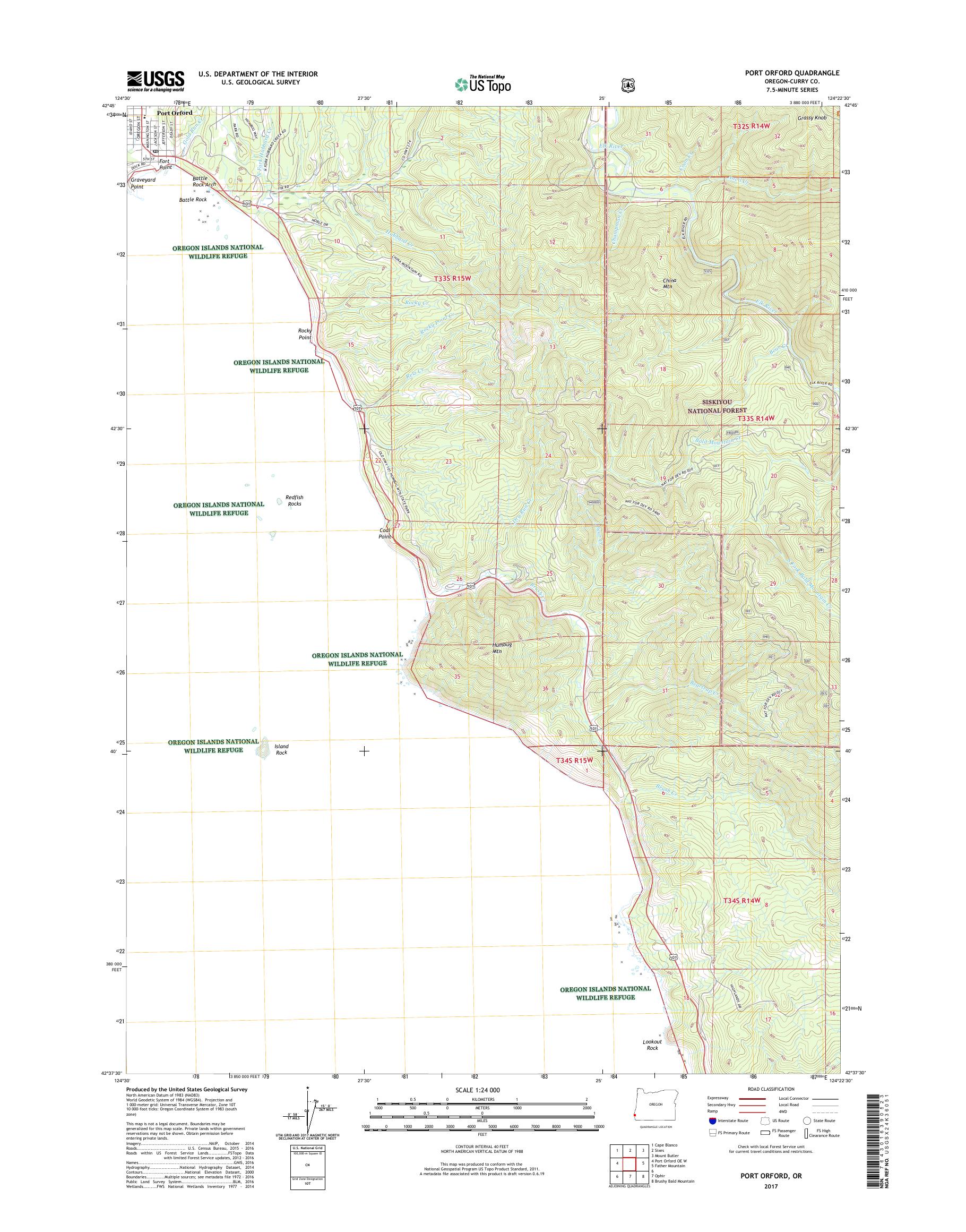 MyTopo Port Orford, Oregon USGS Quad Topo Map