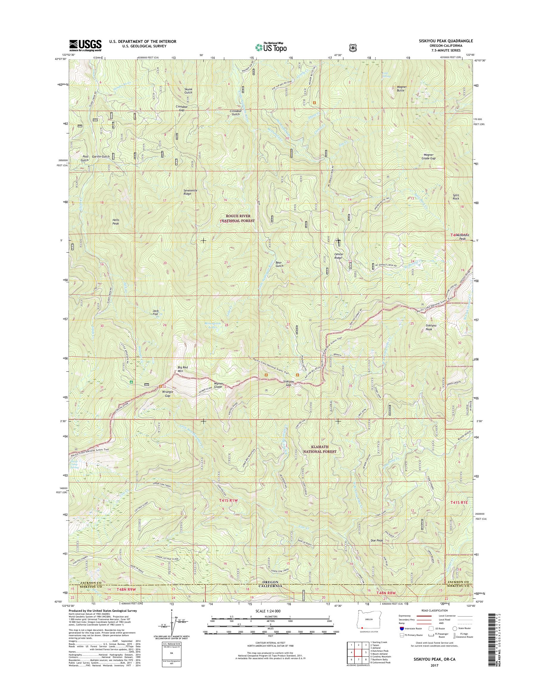 MyTopo Siskiyou Peak, Oregon USGS Quad Topo Map