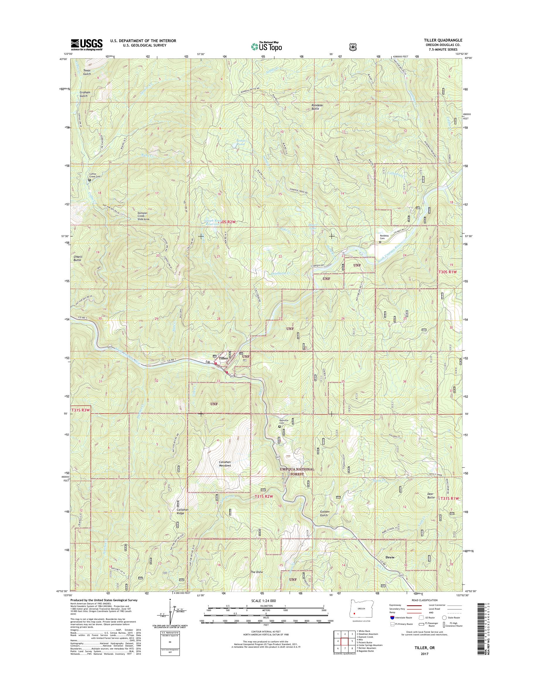 MyTopo Tiller, Oregon USGS Quad Topo Map