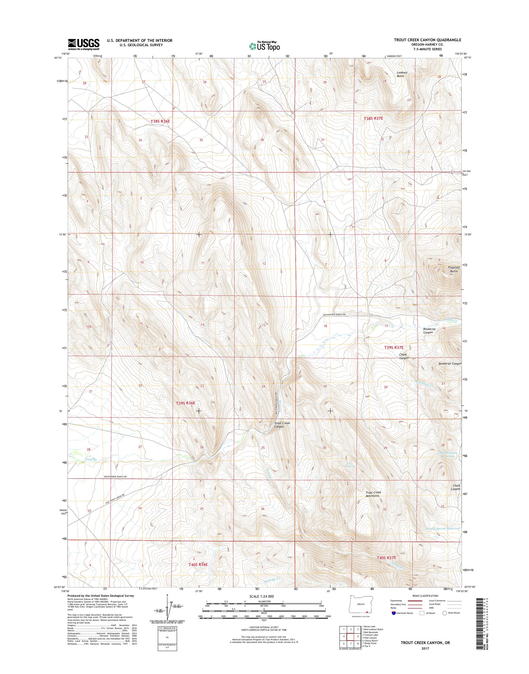 MyTopo Trout Creek Canyon, Oregon USGS Quad Topo Map