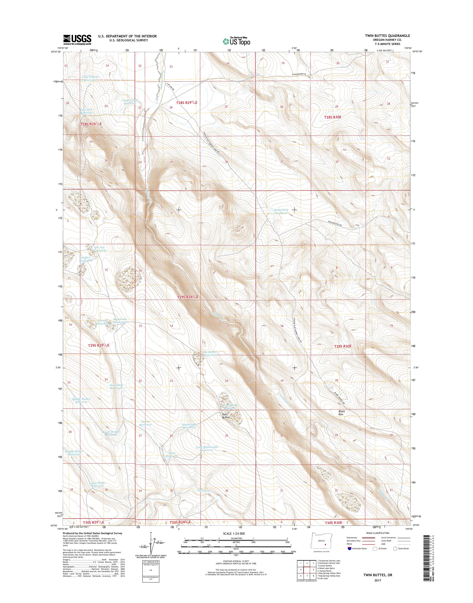 MyTopo Twin Buttes, Oregon USGS Quad Topo Map