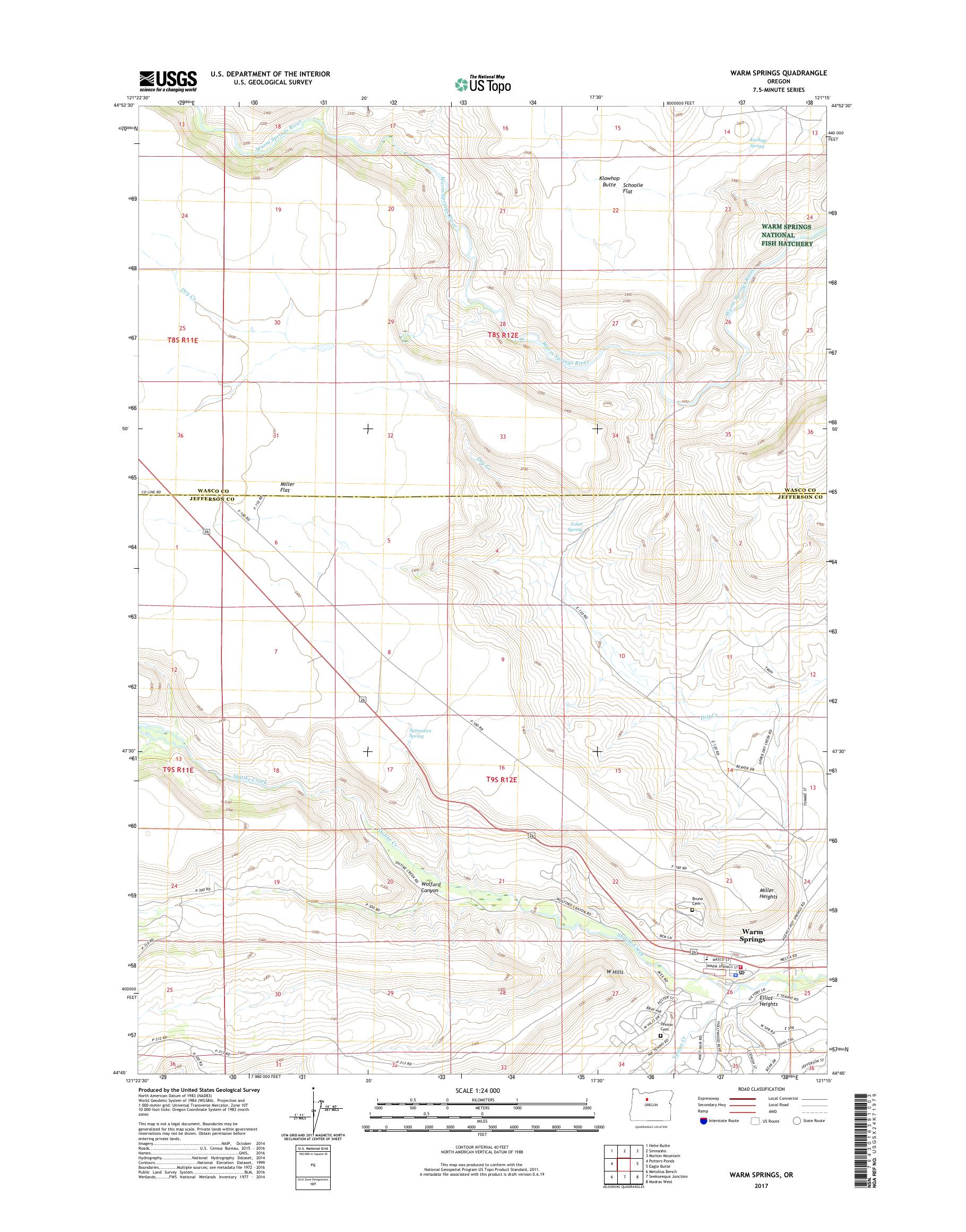 MyTopo Warm Springs, Oregon USGS Quad Topo Map