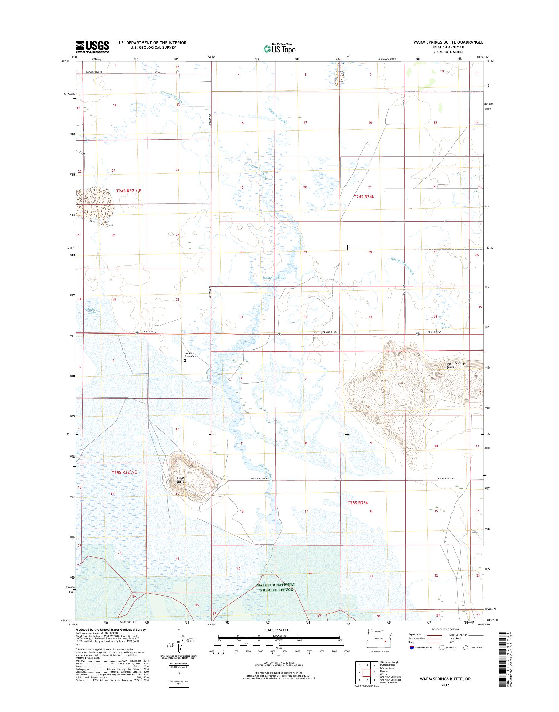 MyTopo Warm Springs Butte, Oregon USGS Quad Topo Map