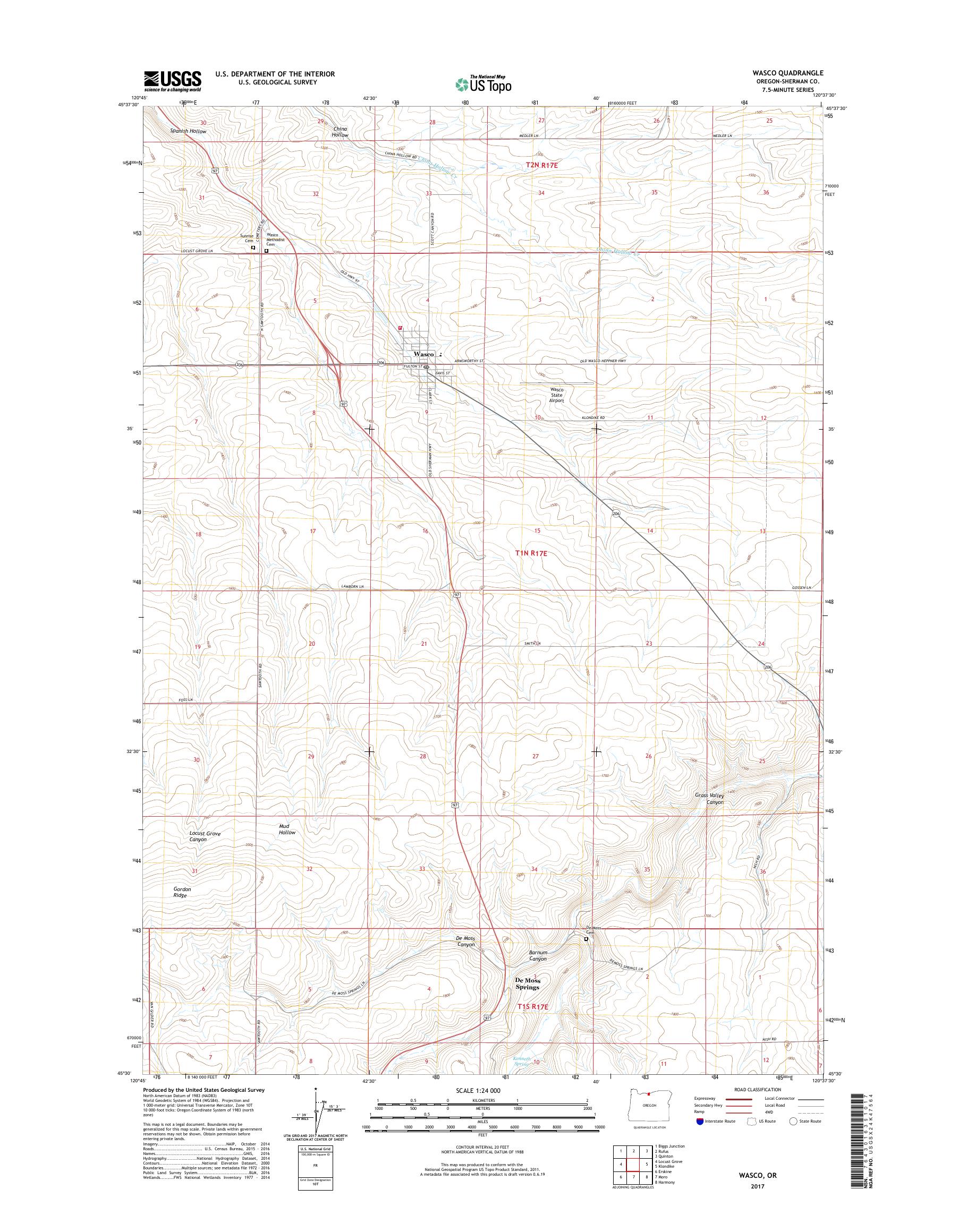 MyTopo Wasco, Oregon USGS Quad Topo Map