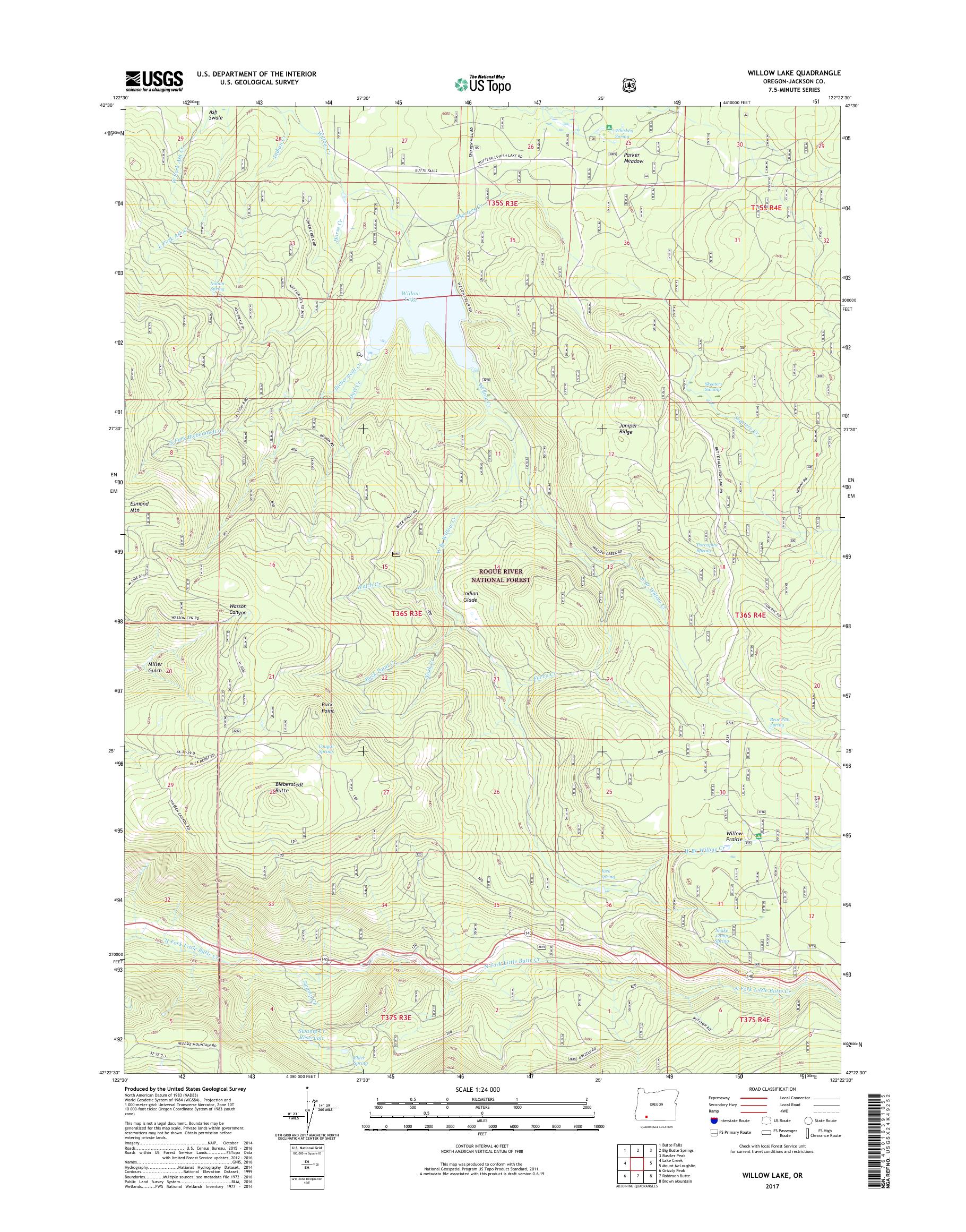 MyTopo Willow Lake, Oregon USGS Quad Topo Map
