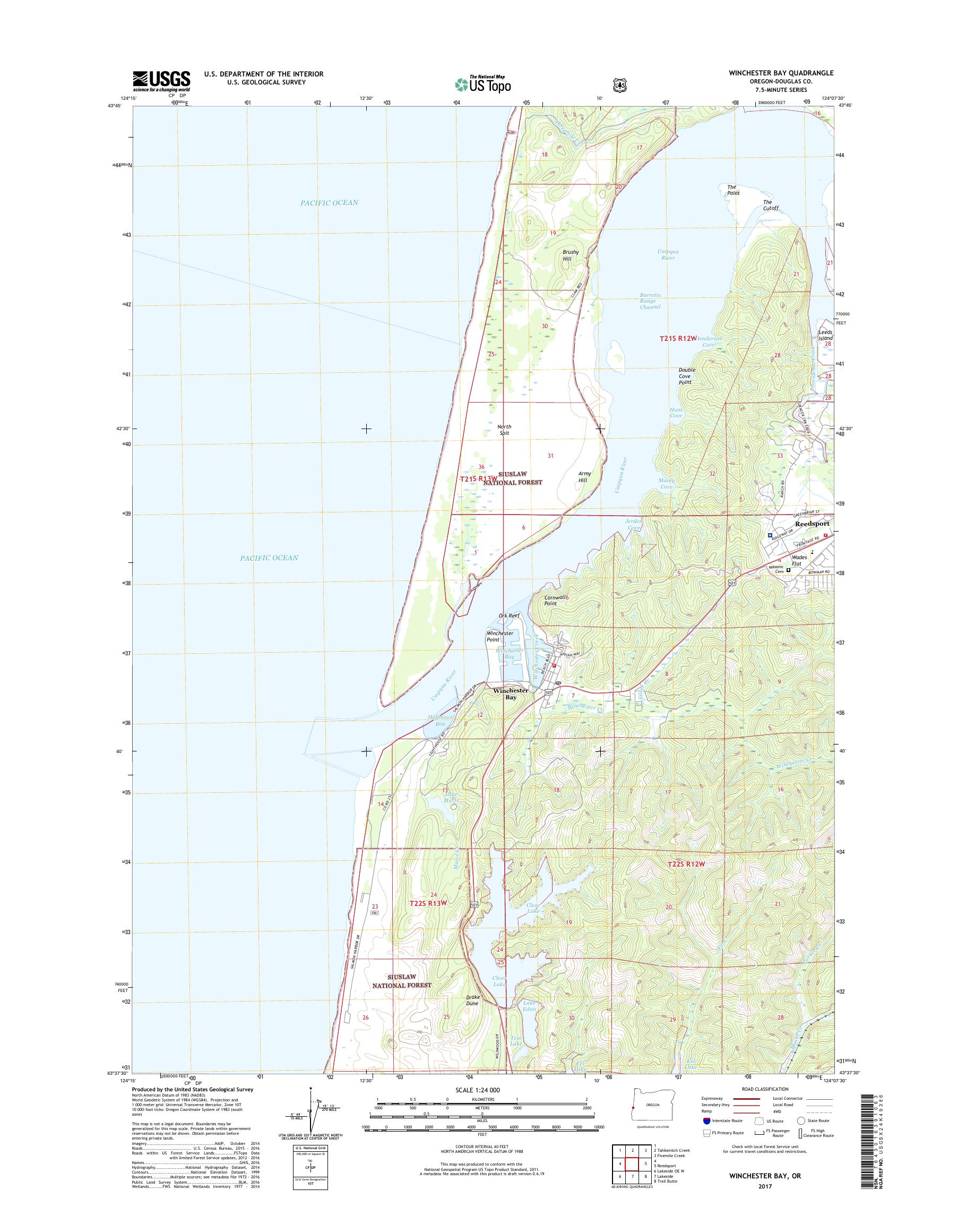 MyTopo Winchester Bay, Oregon USGS Quad Topo Map
