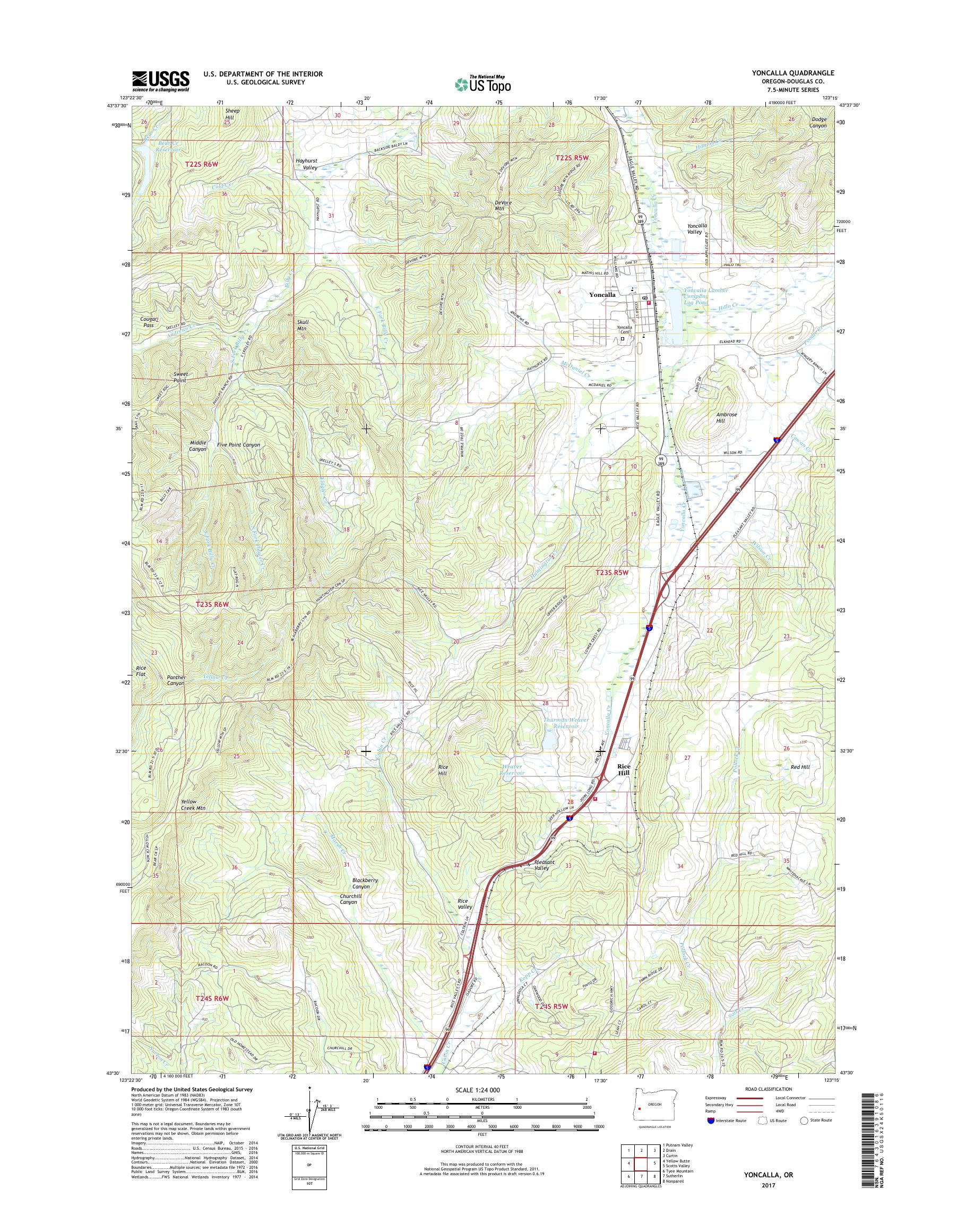 MyTopo Yoncalla, Oregon USGS Quad Topo Map