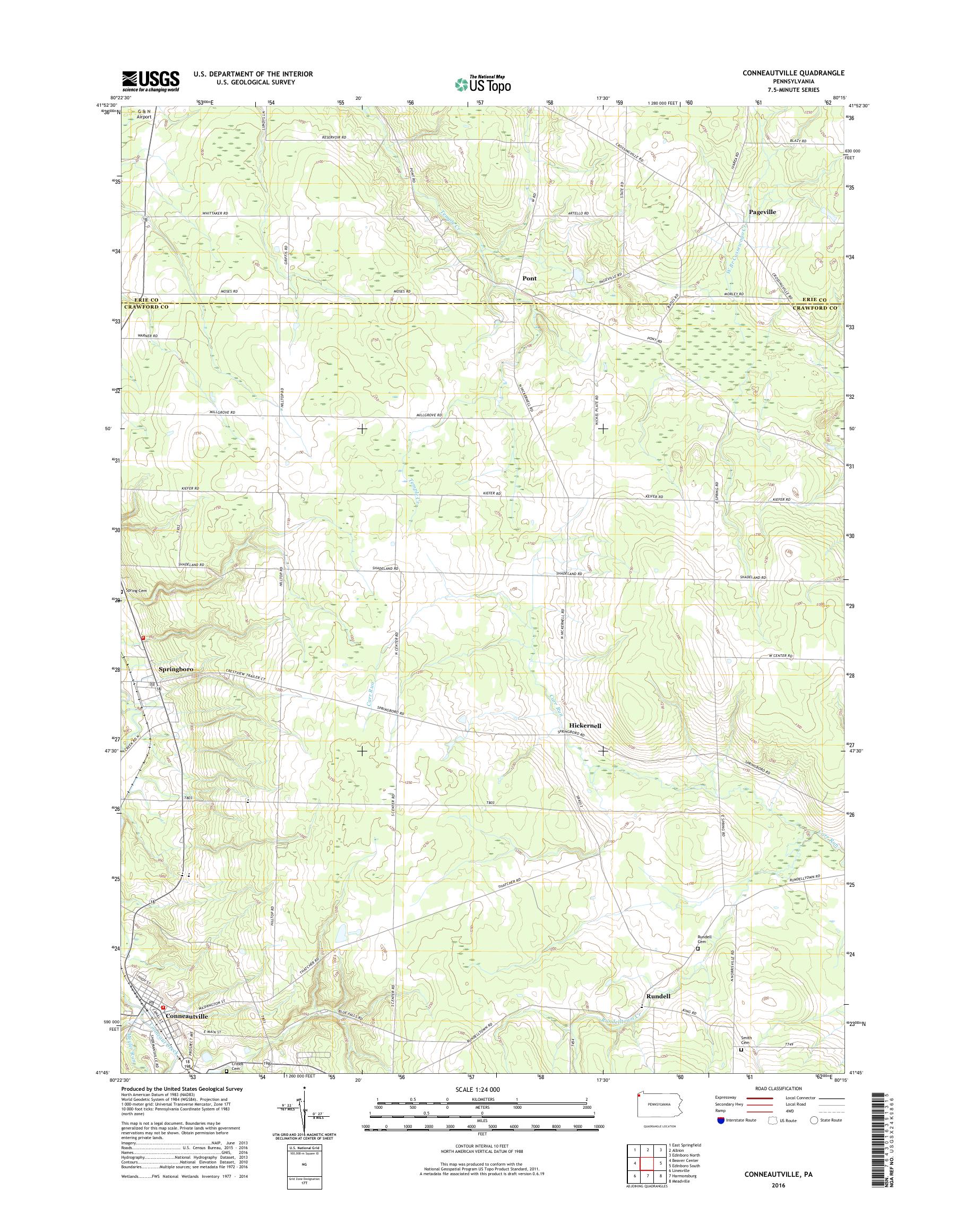 MyTopo Conneautville, Pennsylvania USGS Quad Topo Map
