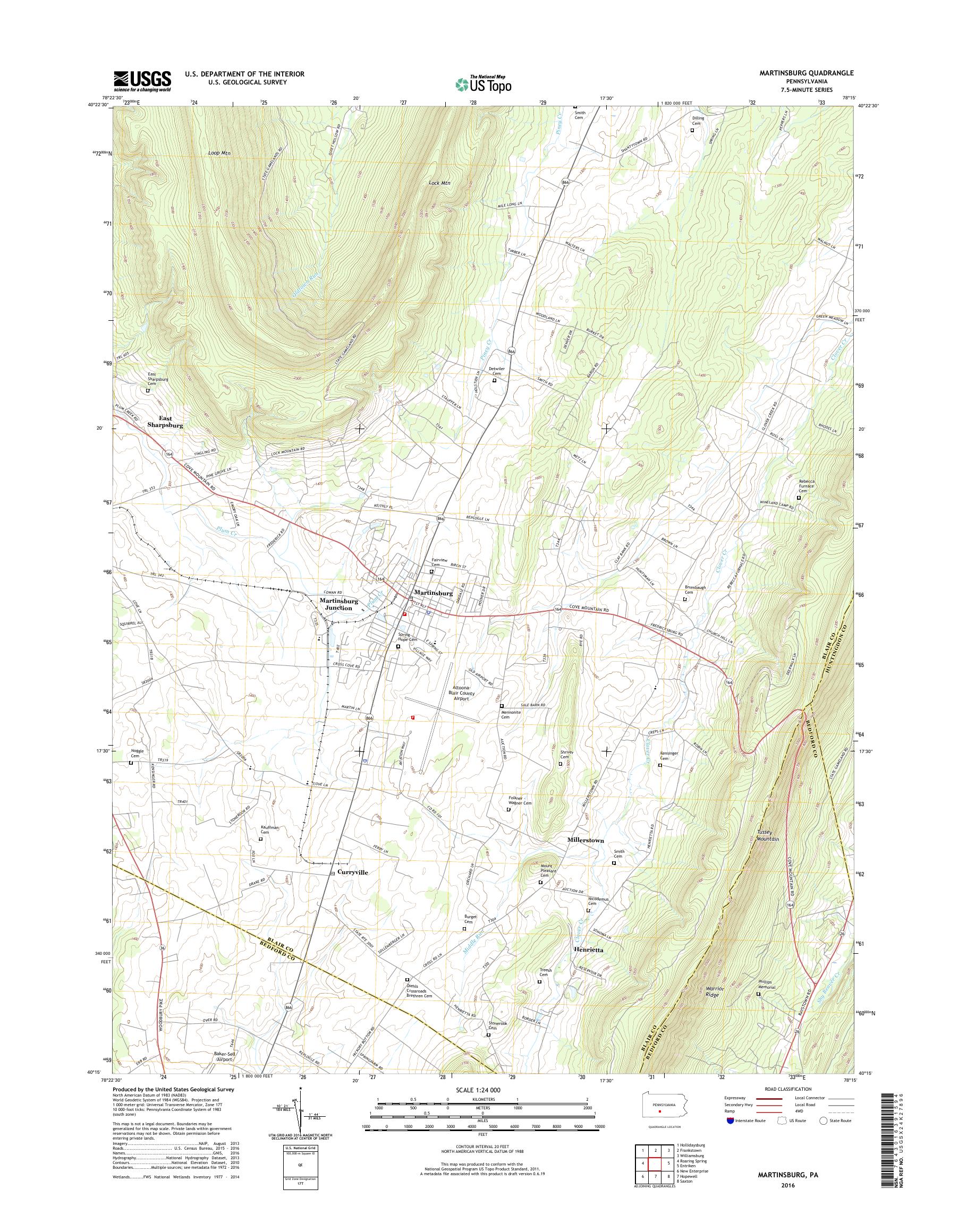 MyTopo Martinsburg, Pennsylvania USGS Quad Topo Map