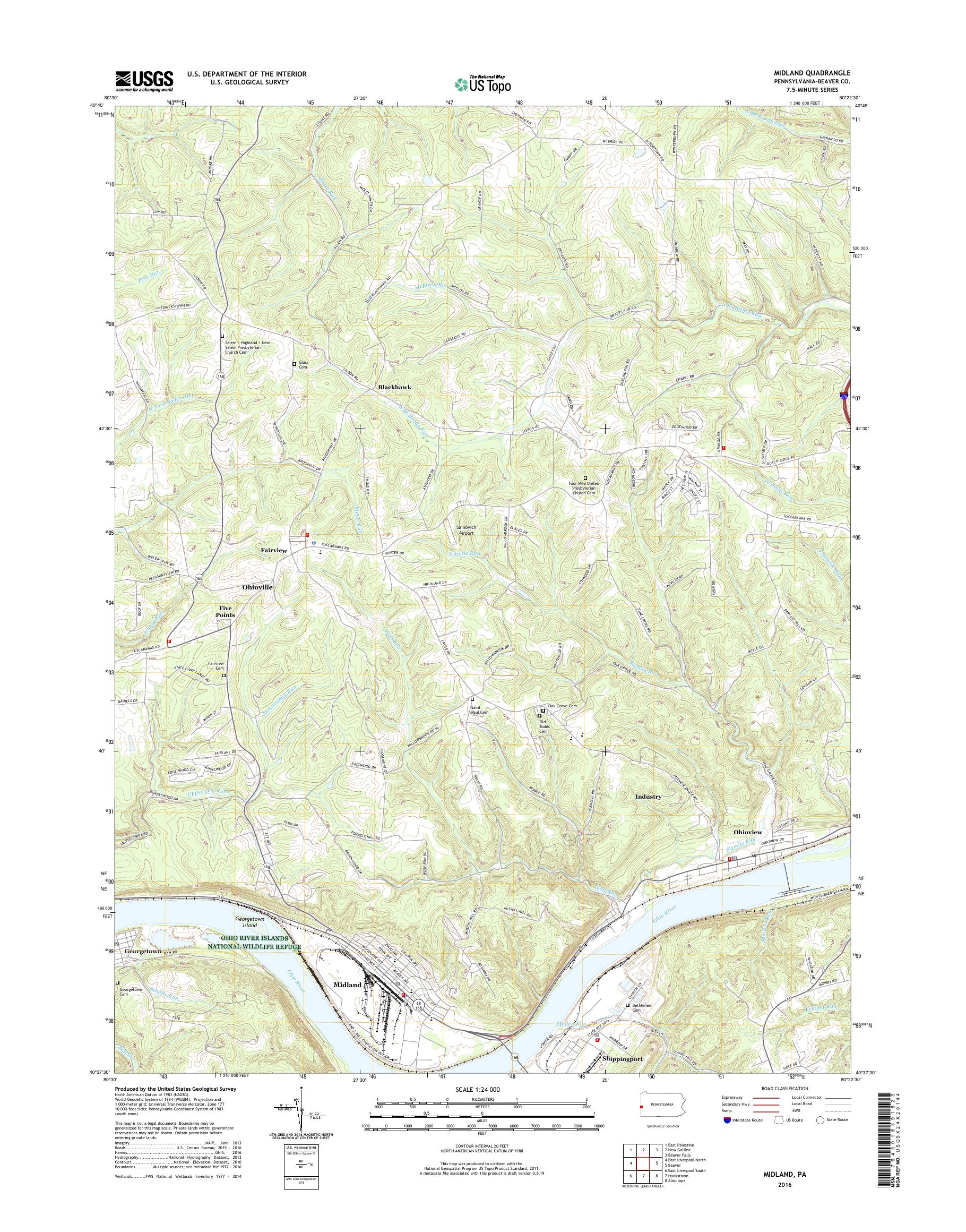 MyTopo Midland, Pennsylvania USGS Quad Topo Map