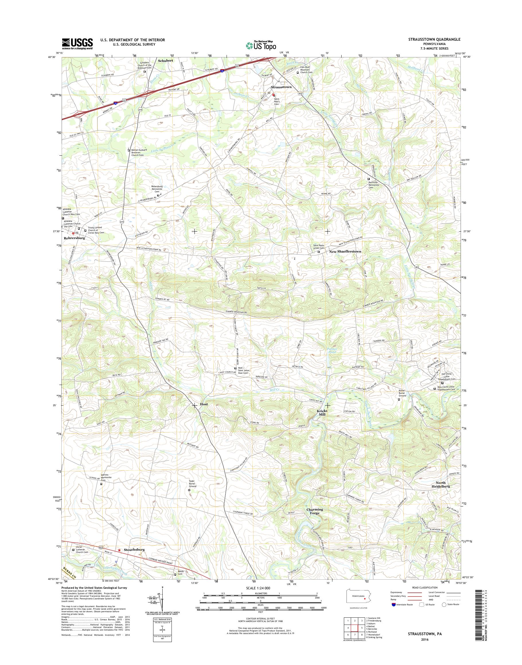 MyTopo Strausstown, Pennsylvania USGS Quad Topo Map