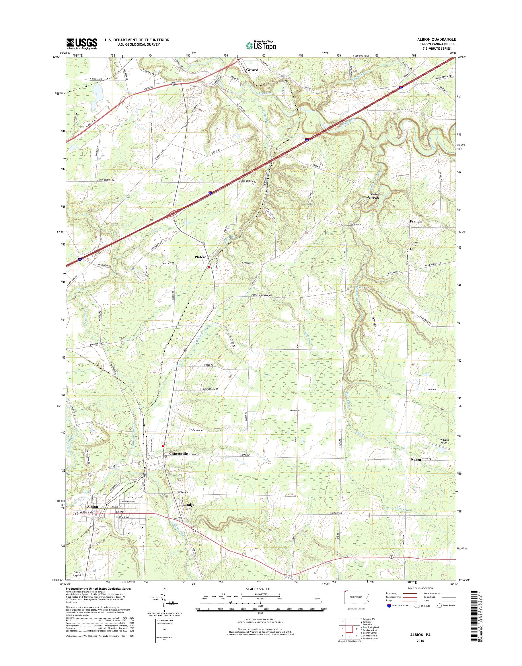 MyTopo Albion, Pennsylvania USGS Quad Topo Map