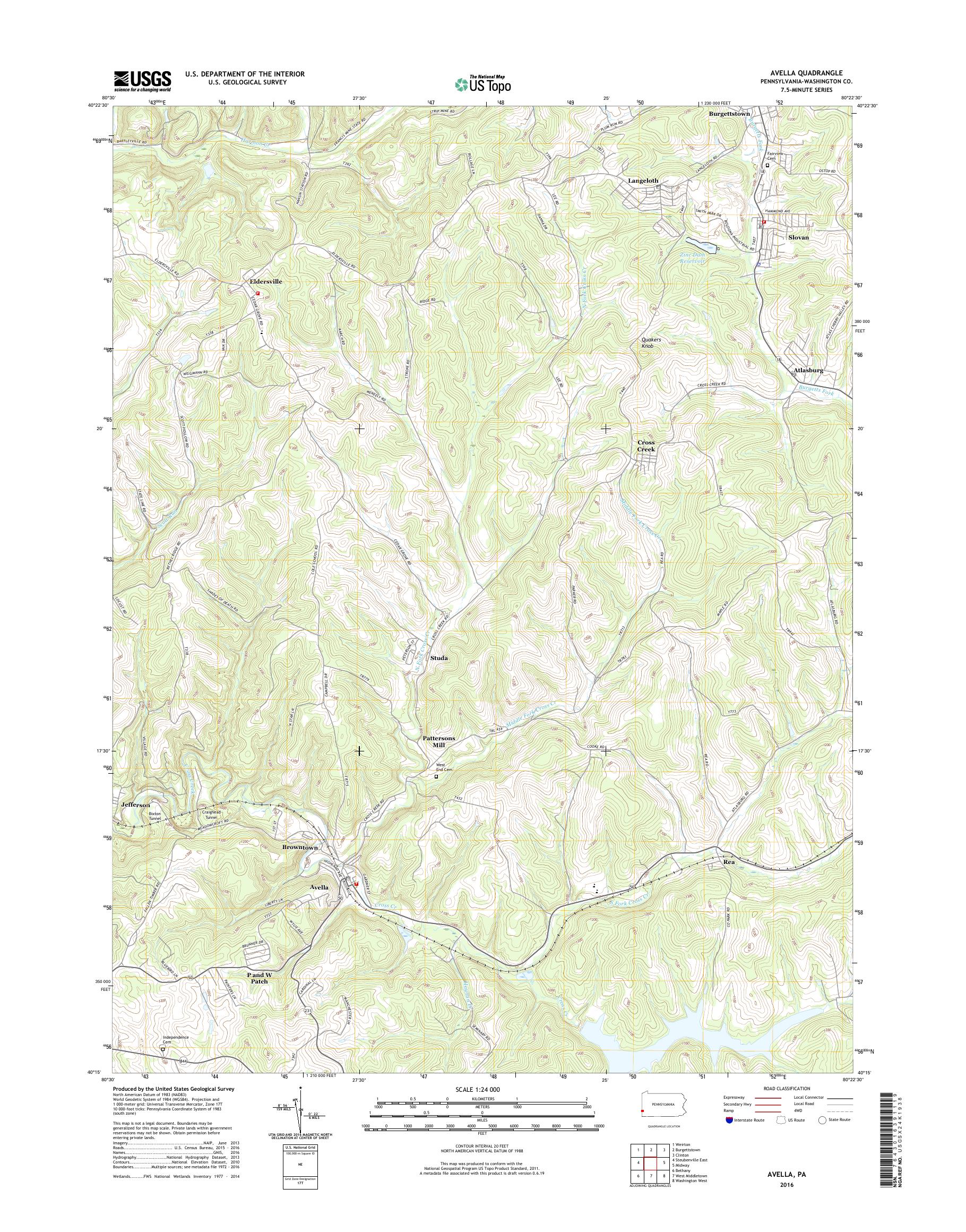 MyTopo Avella, Pennsylvania USGS Quad Topo Map