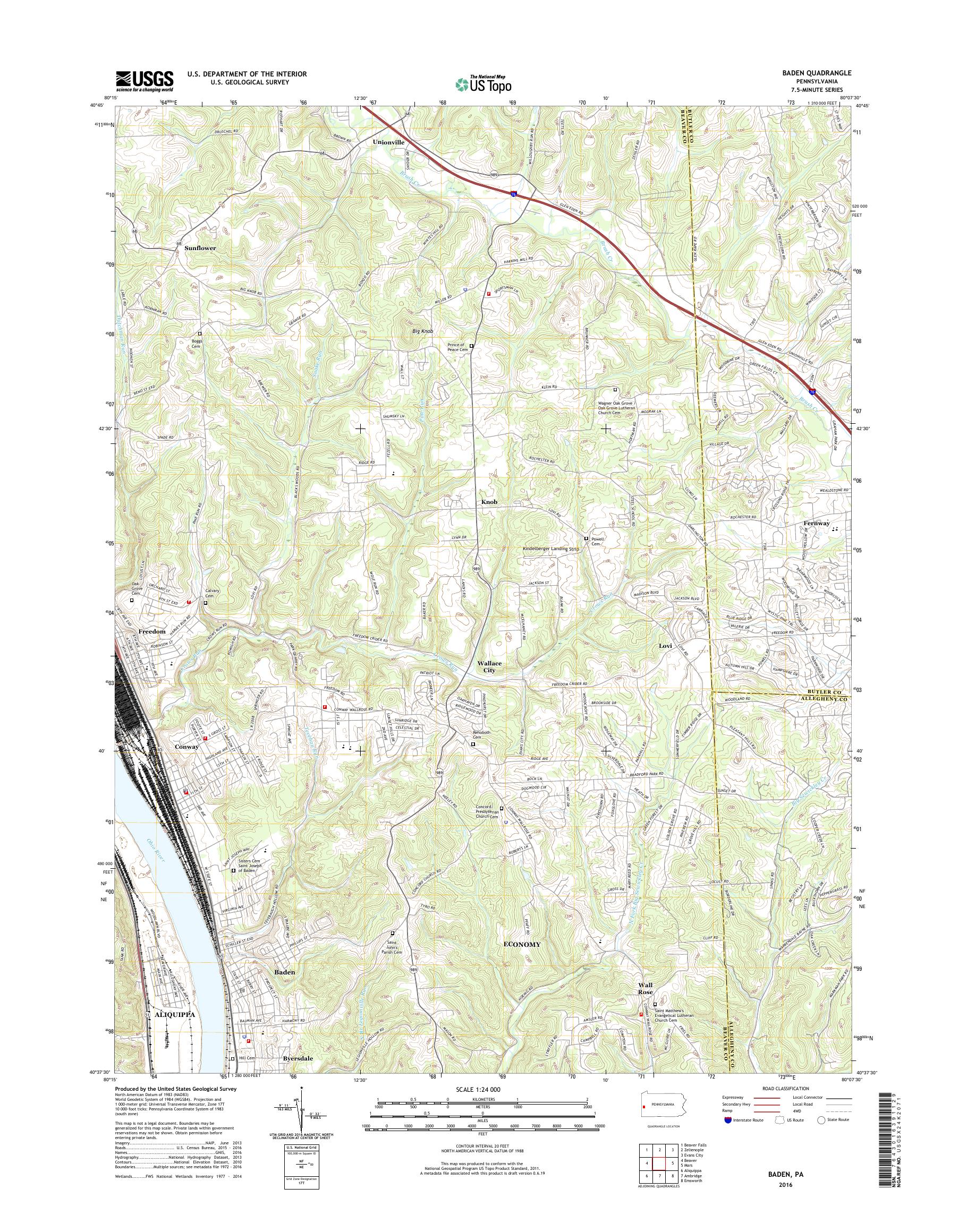 MyTopo Baden, Pennsylvania USGS Quad Topo Map