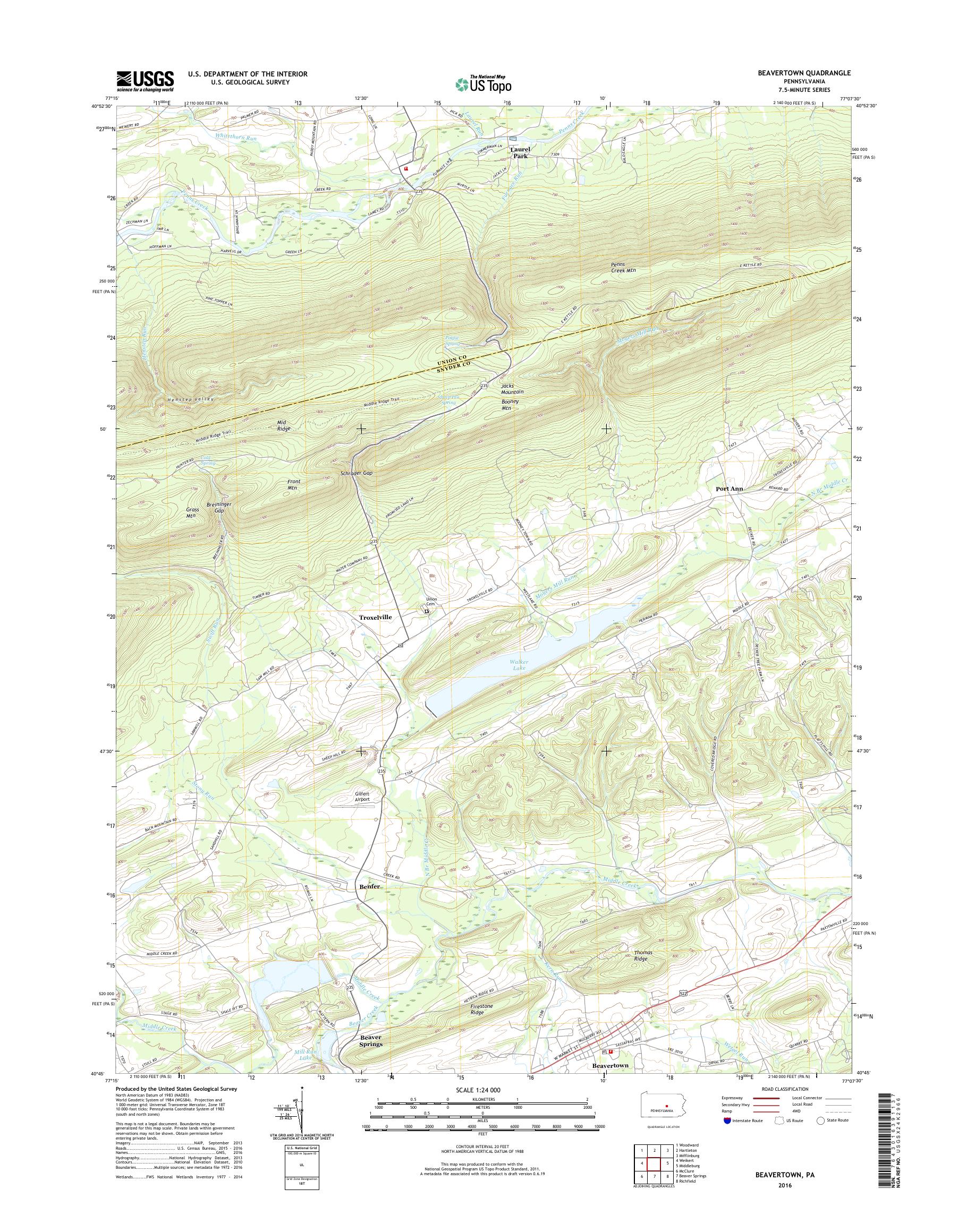 MyTopo Beavertown, Pennsylvania USGS Quad Topo Map