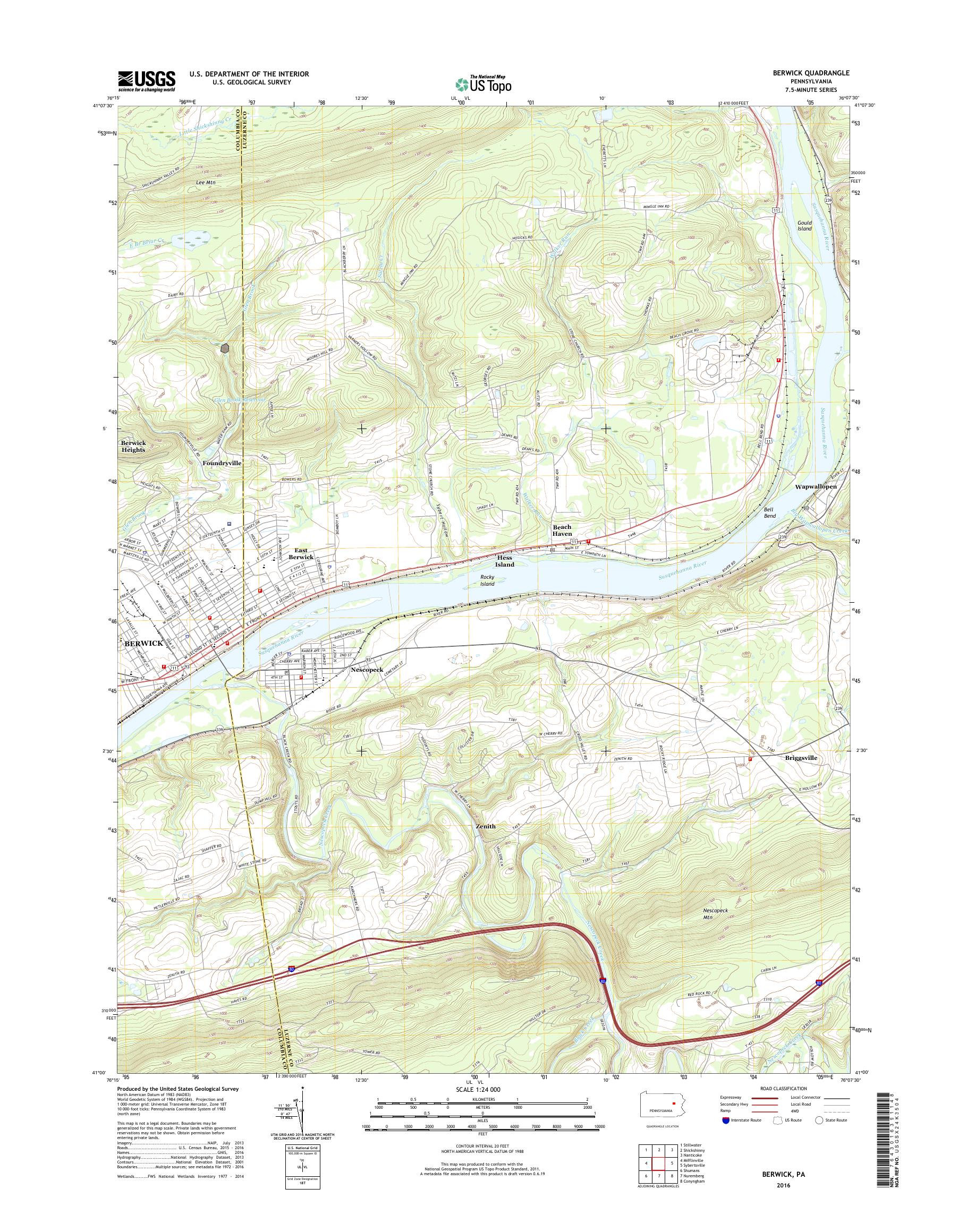 MyTopo Berwick, Pennsylvania USGS Quad Topo Map