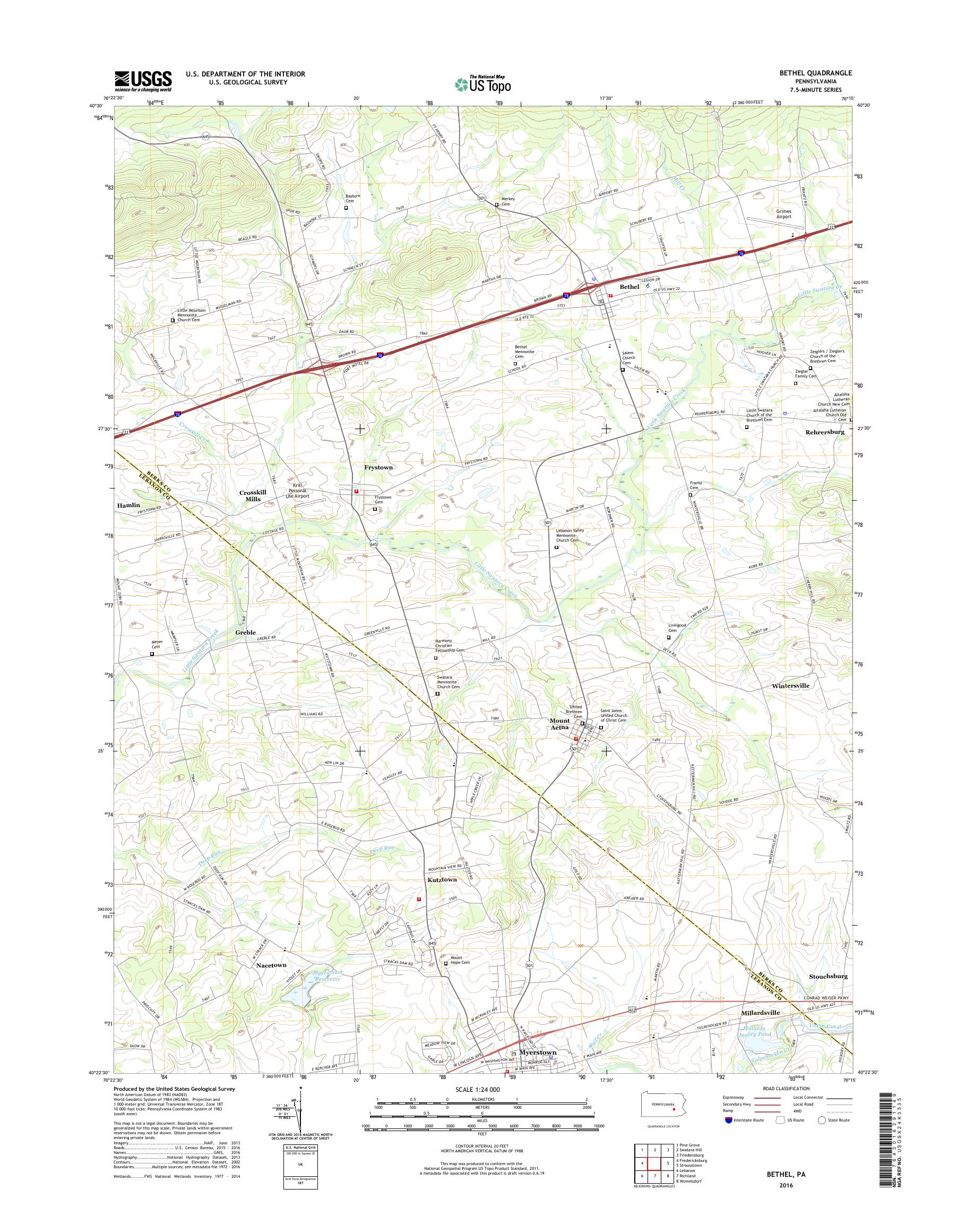 MyTopo Bethel, Pennsylvania USGS Quad Topo Map