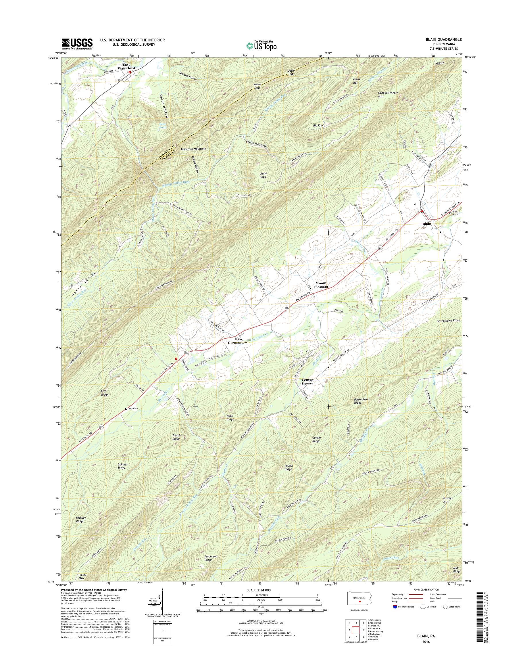 MyTopo Blain, Pennsylvania USGS Quad Topo Map