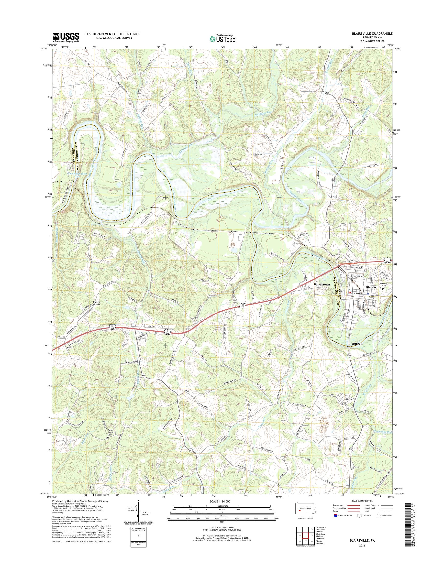 MyTopo Blairsville, Pennsylvania USGS Quad Topo Map