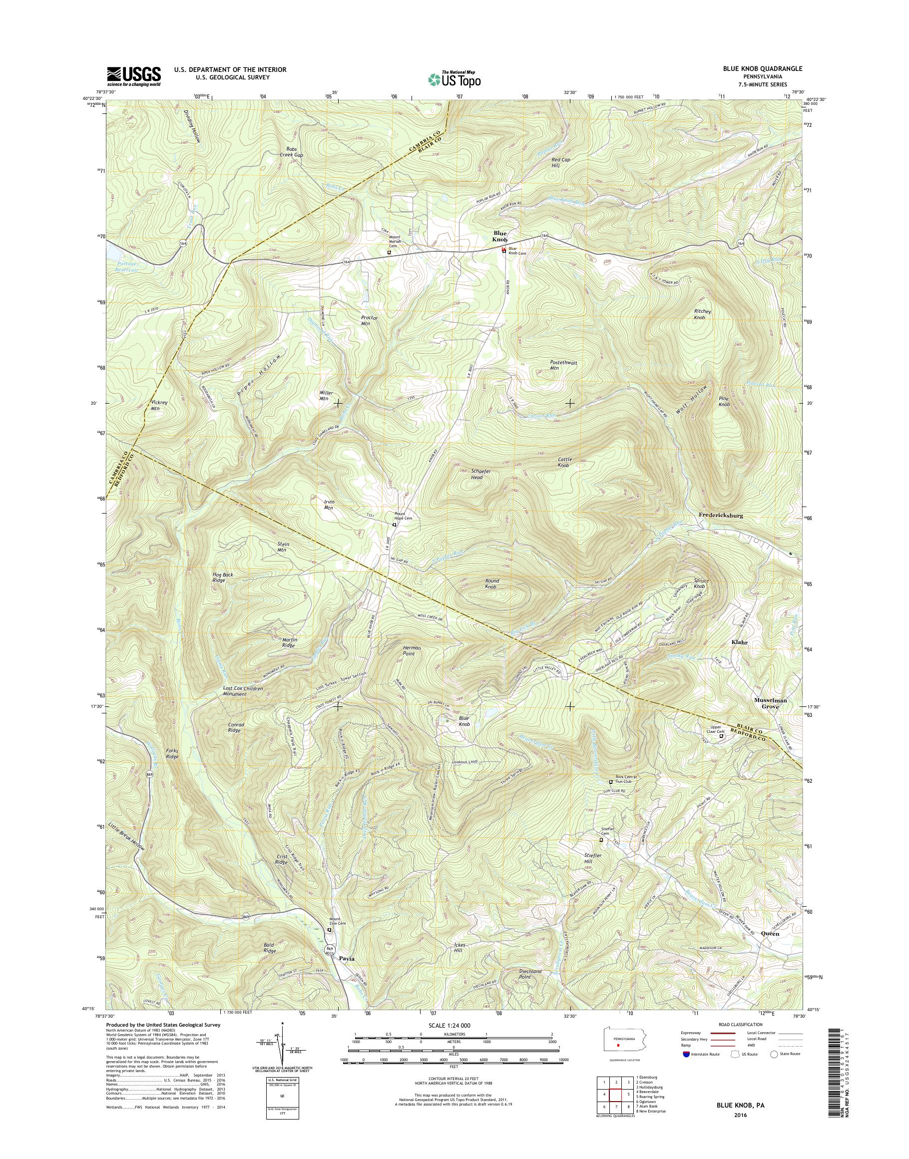 MyTopo Blue Knob, Pennsylvania USGS Quad Topo Map