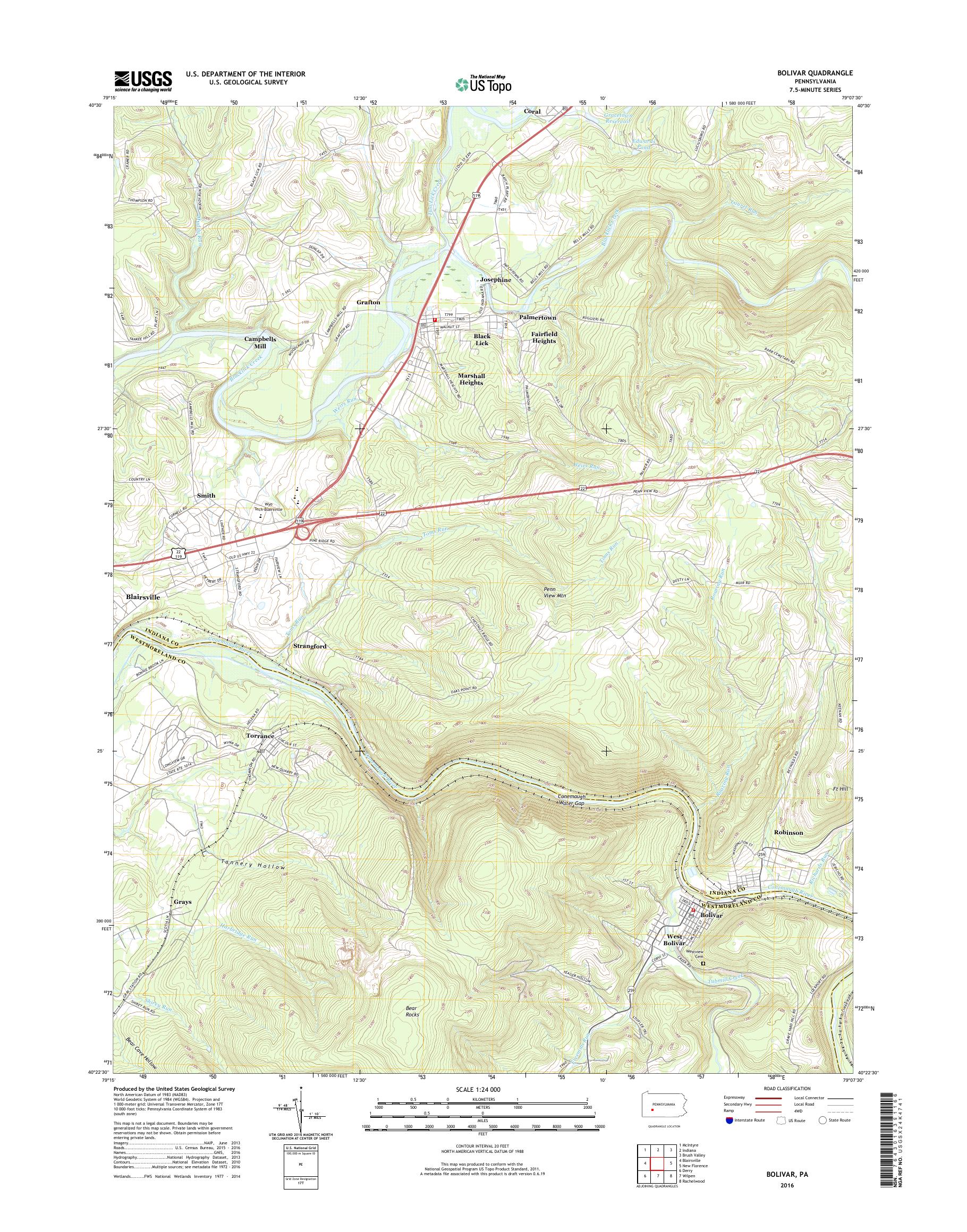 MyTopo Bolivar, Pennsylvania USGS Quad Topo Map