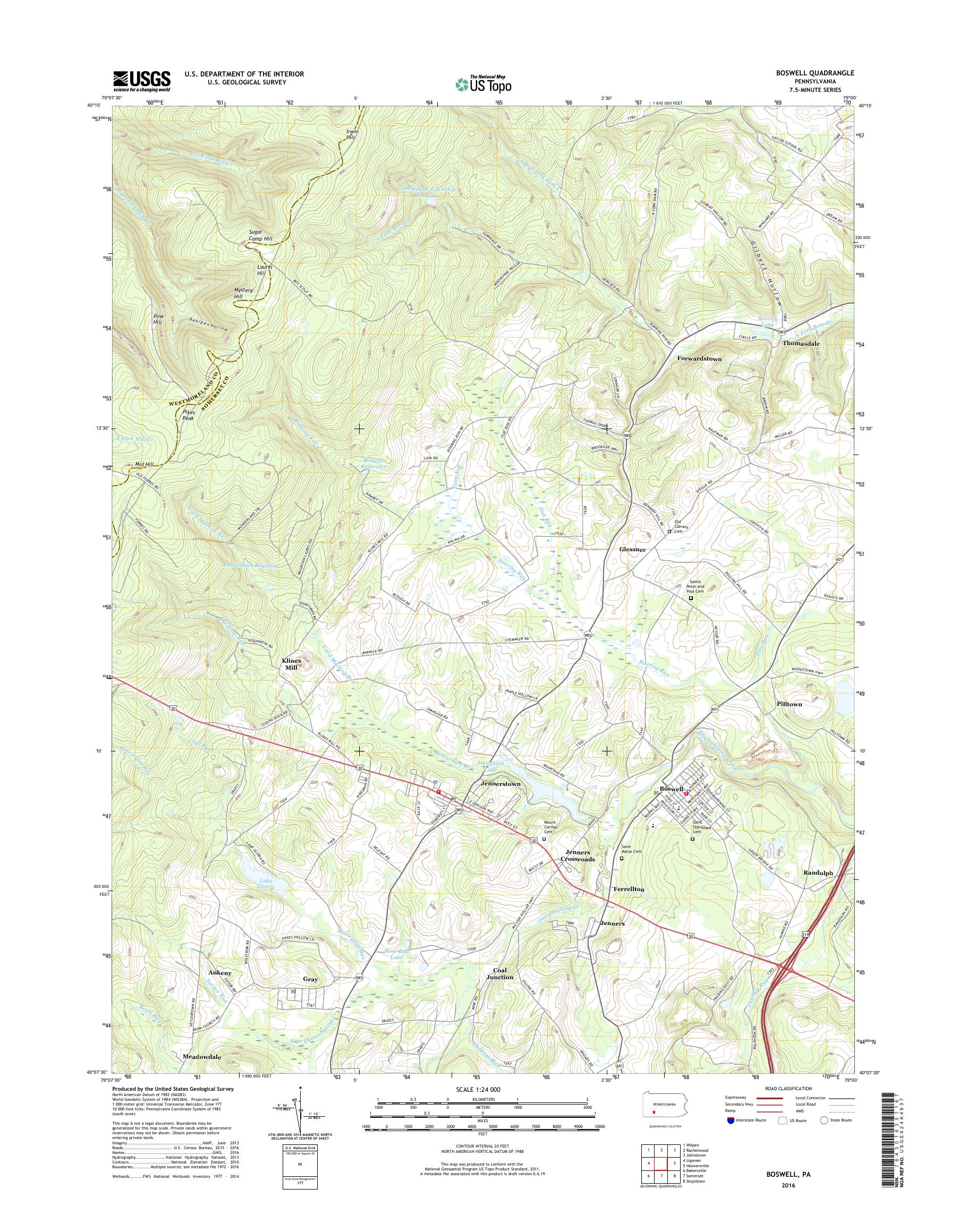 MyTopo Boswell, Pennsylvania USGS Quad Topo Map