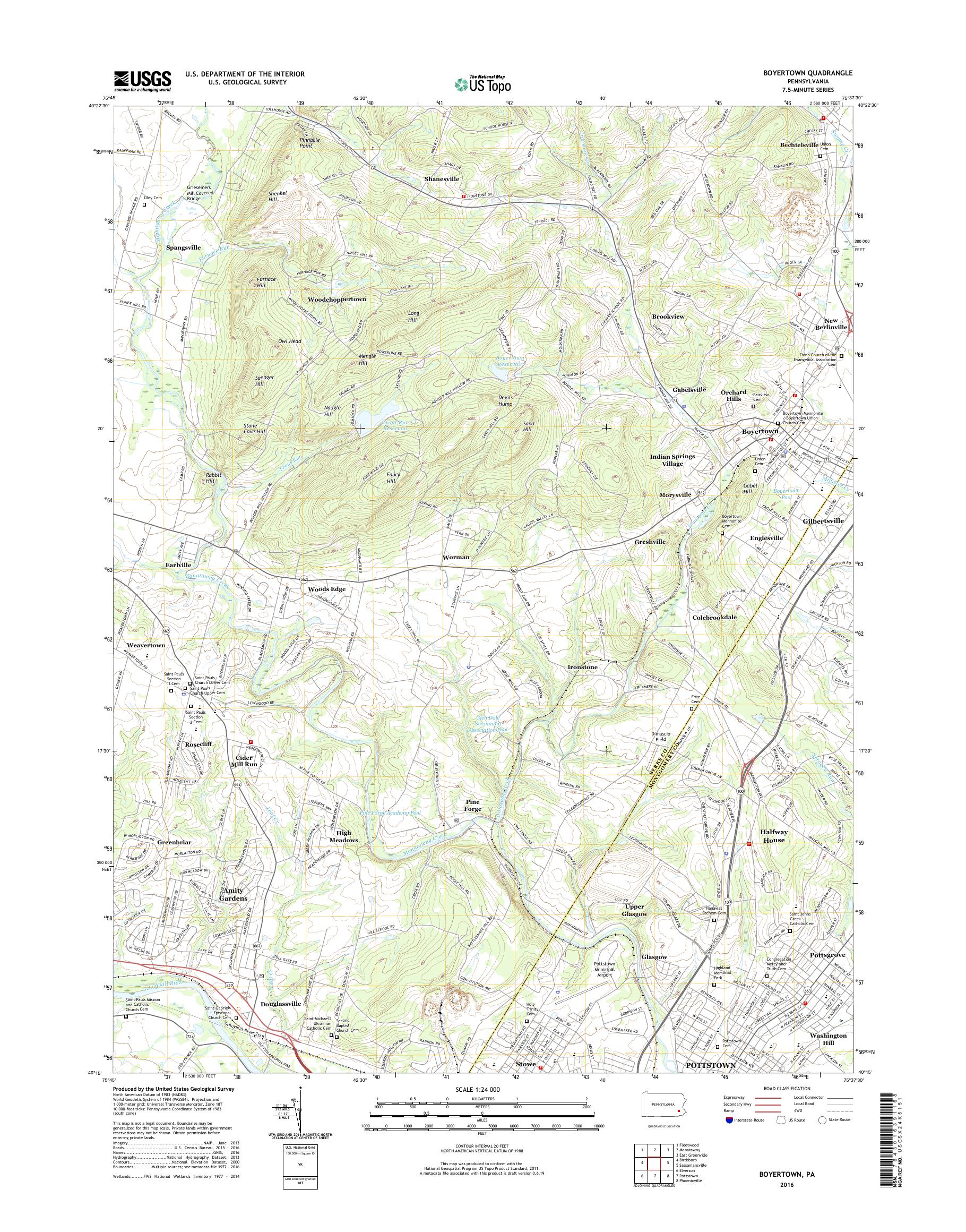 MyTopo Boyertown, Pennsylvania USGS Quad Topo Map