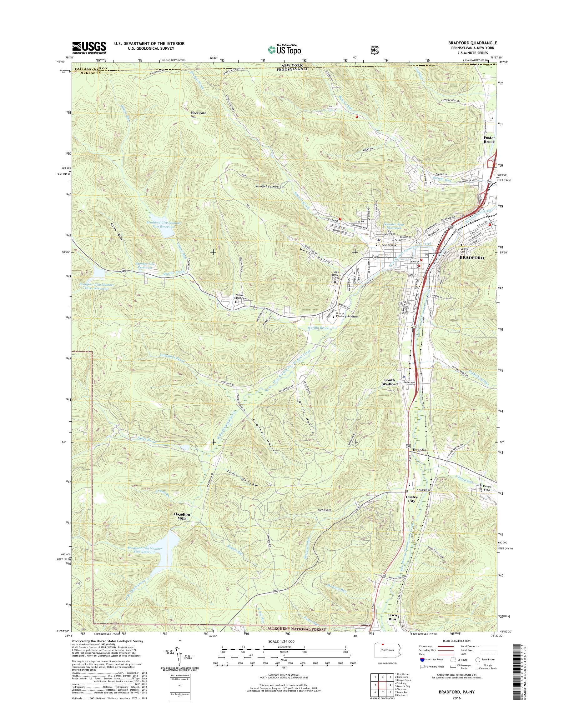 MyTopo Bradford, Pennsylvania USGS Quad Topo Map
