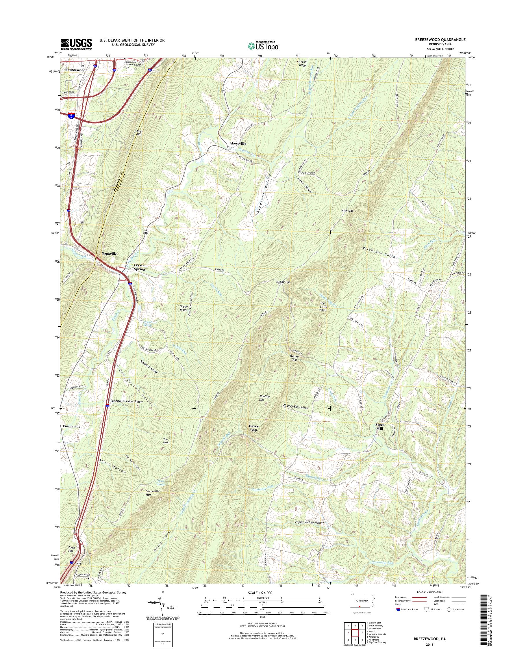 MyTopo Breezewood, Pennsylvania USGS Quad Topo Map