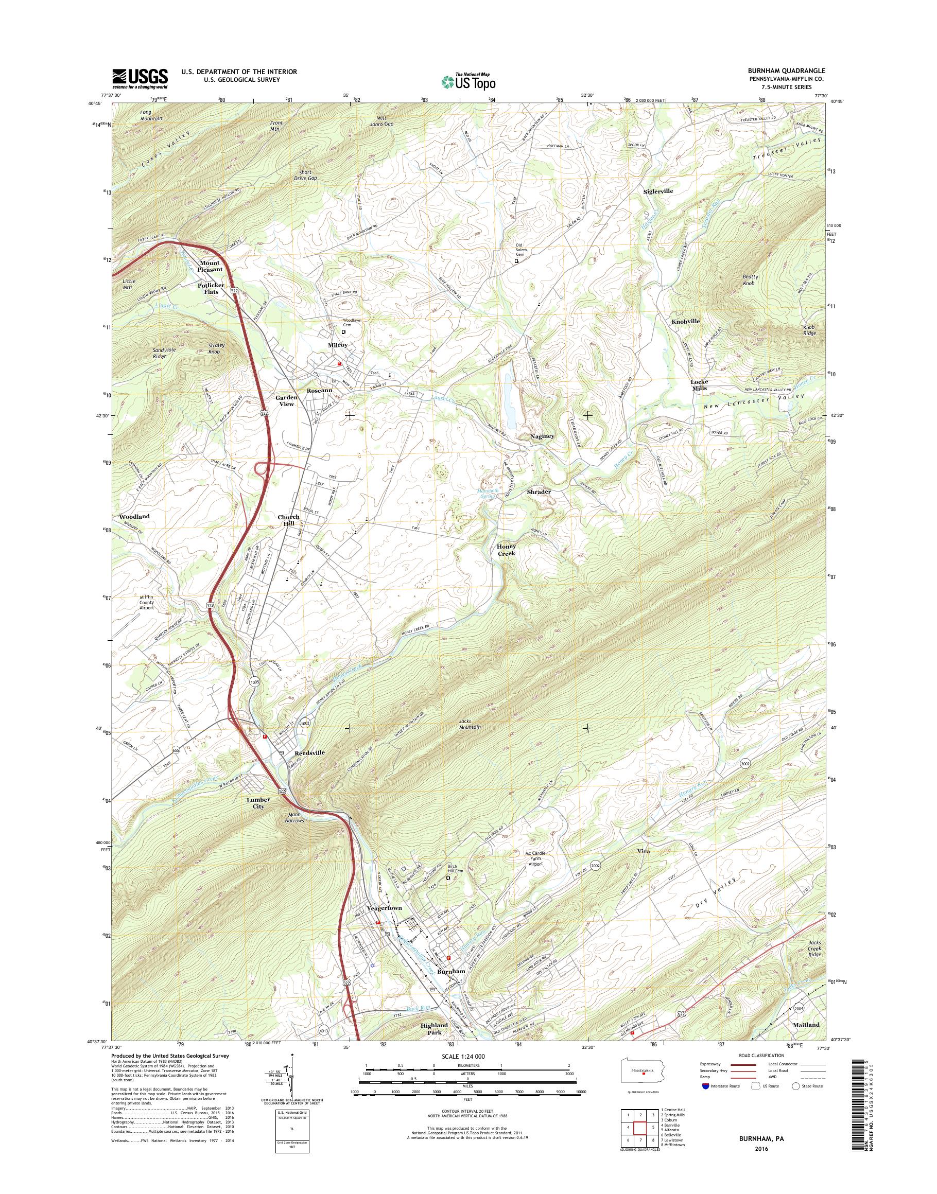 MyTopo Burnham, Pennsylvania USGS Quad Topo Map