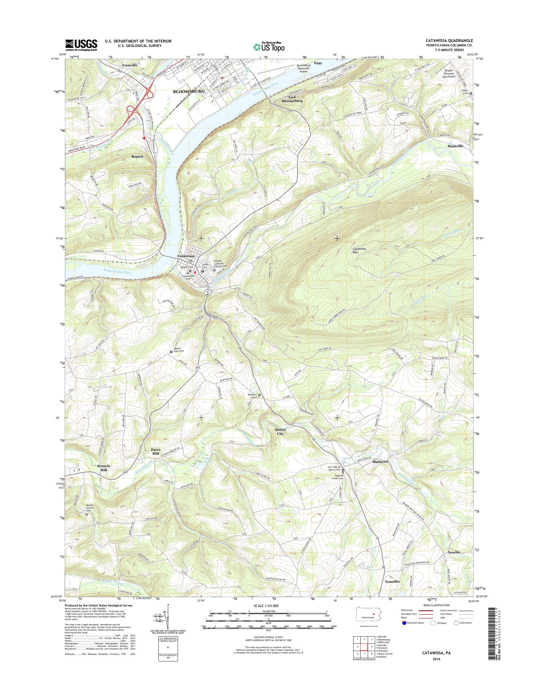 MyTopo Catawissa, Pennsylvania USGS Quad Topo Map