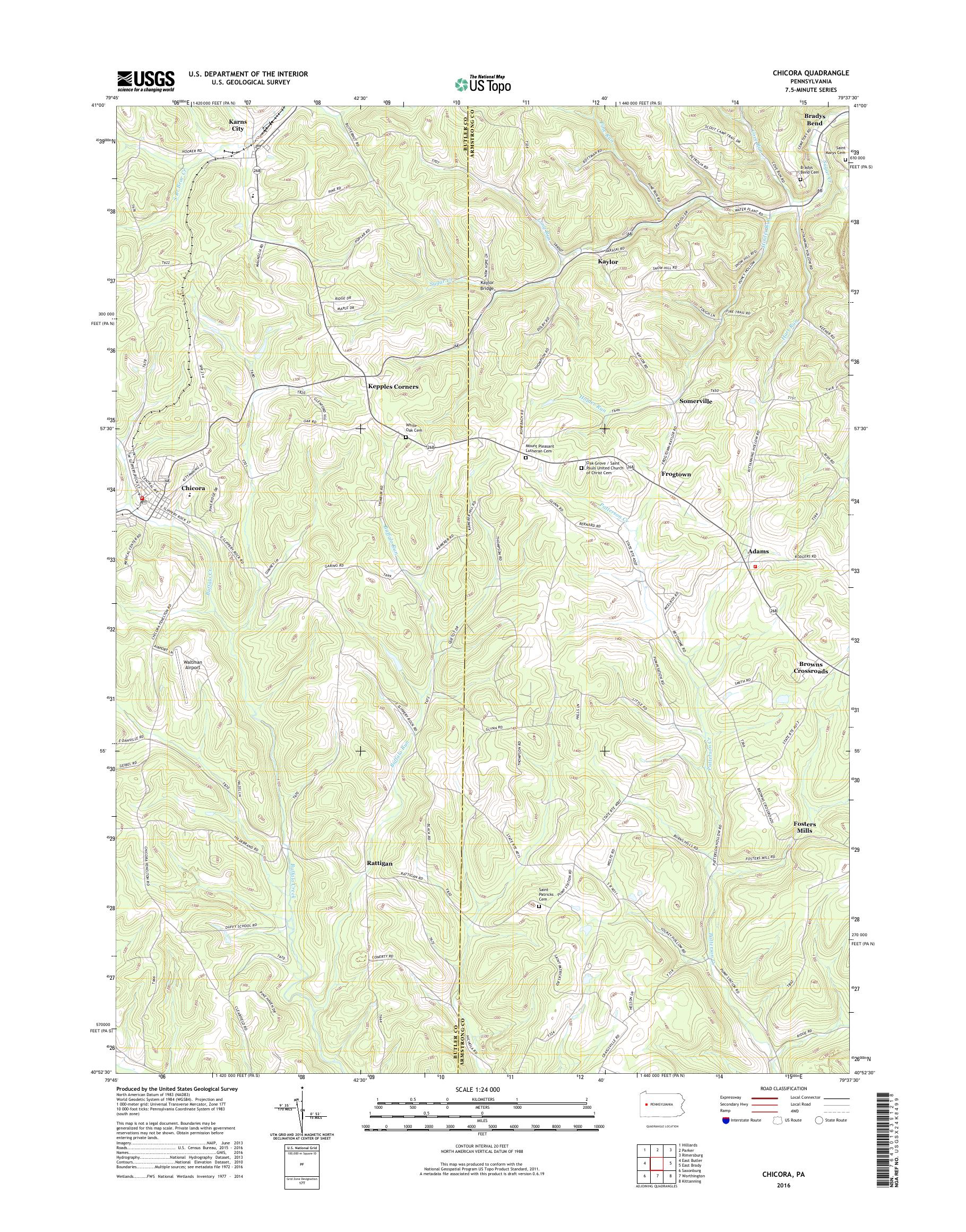 MyTopo Chicora, Pennsylvania USGS Quad Topo Map
