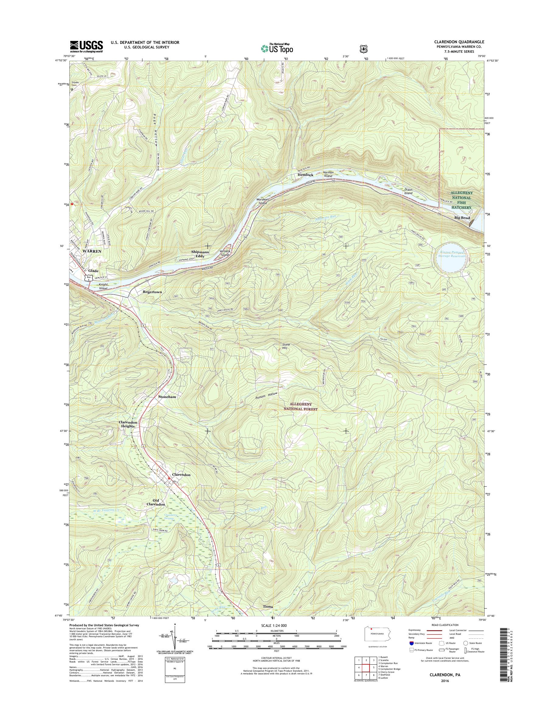 MyTopo Clarendon, Pennsylvania USGS Quad Topo Map
